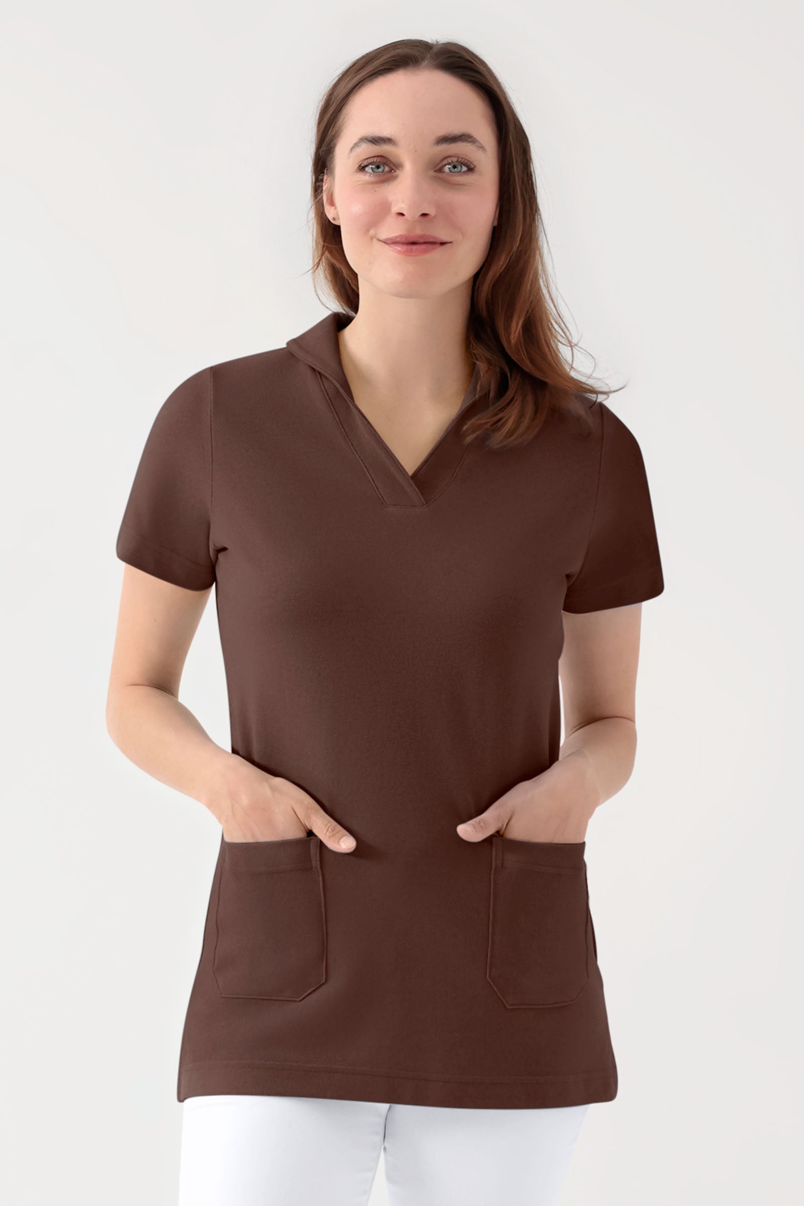 COMFY FLEX Stretch Schlupfkasack Damen - Schalkragen coffee