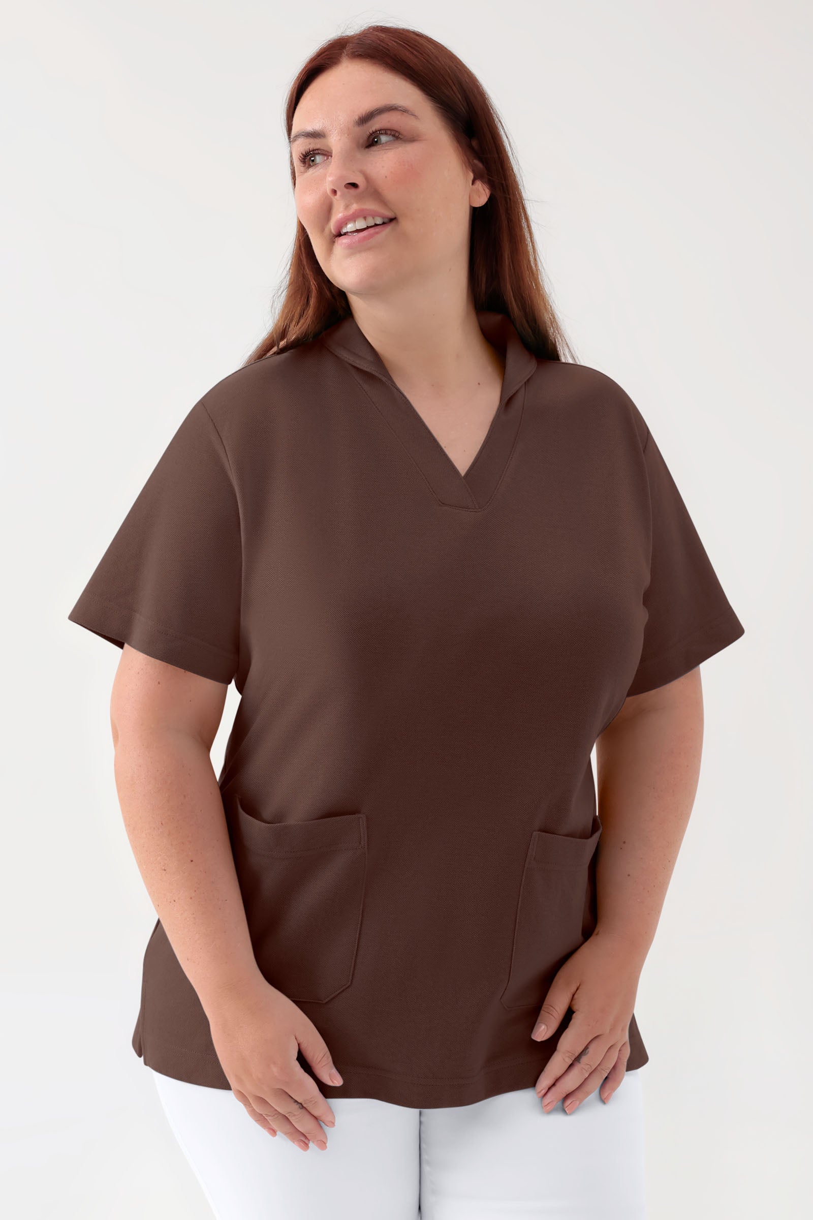 COMFY FLEX Stretch Schlupfkasack Damen - Schalkragen coffee