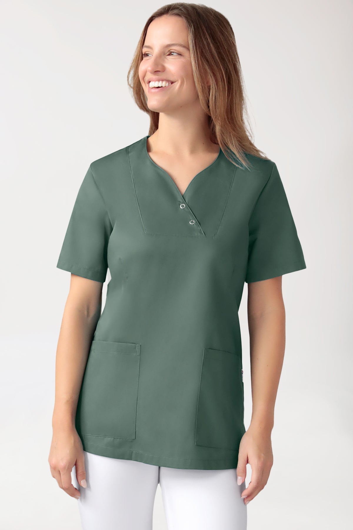 CORE Schlupfkasack Damen curved fit - mit Druckknöpfen dunkelgrün