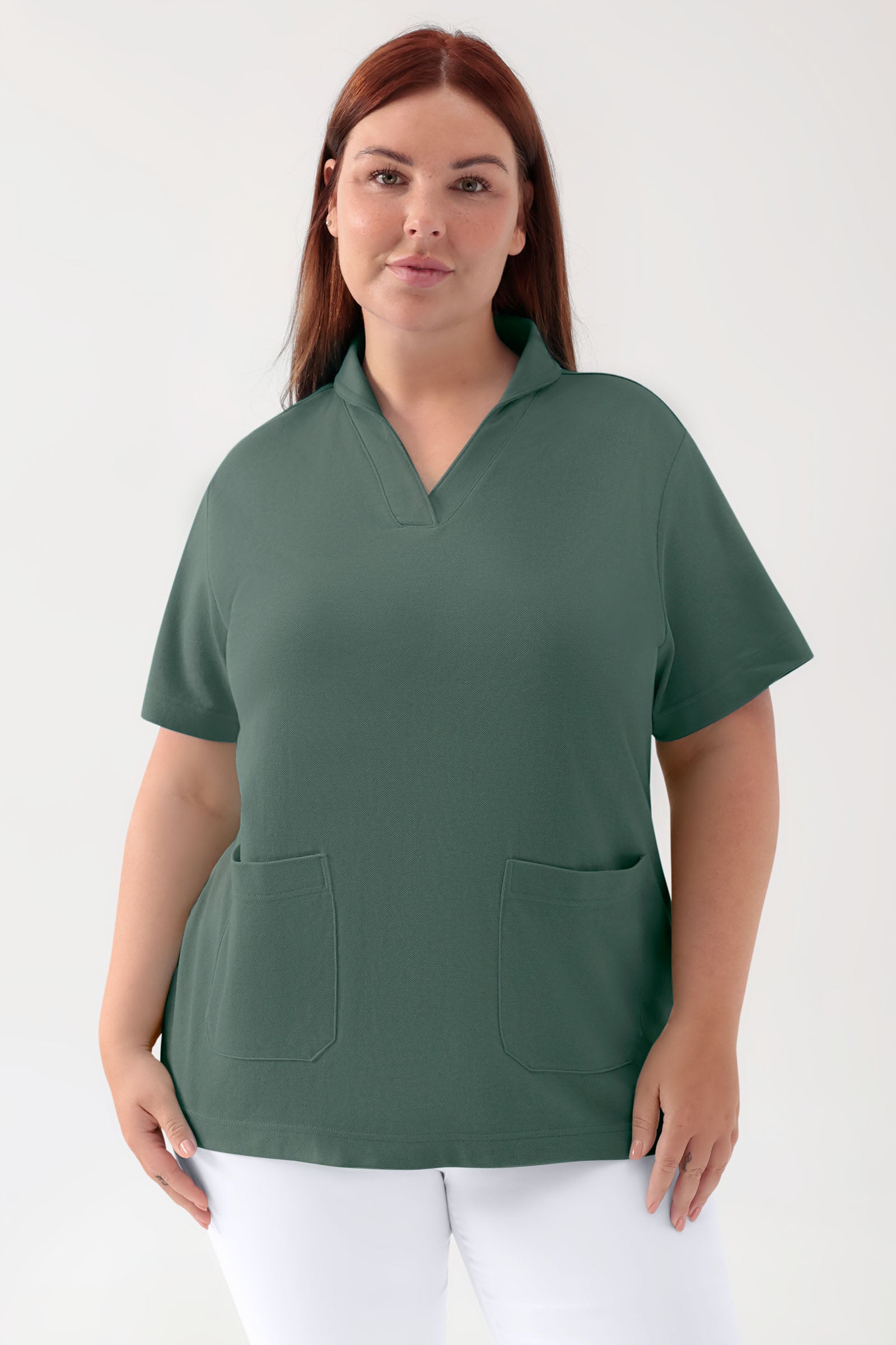 COMFY FLEX Stretch Schlupfkasack Damen - Schalkragen dunkelgrün