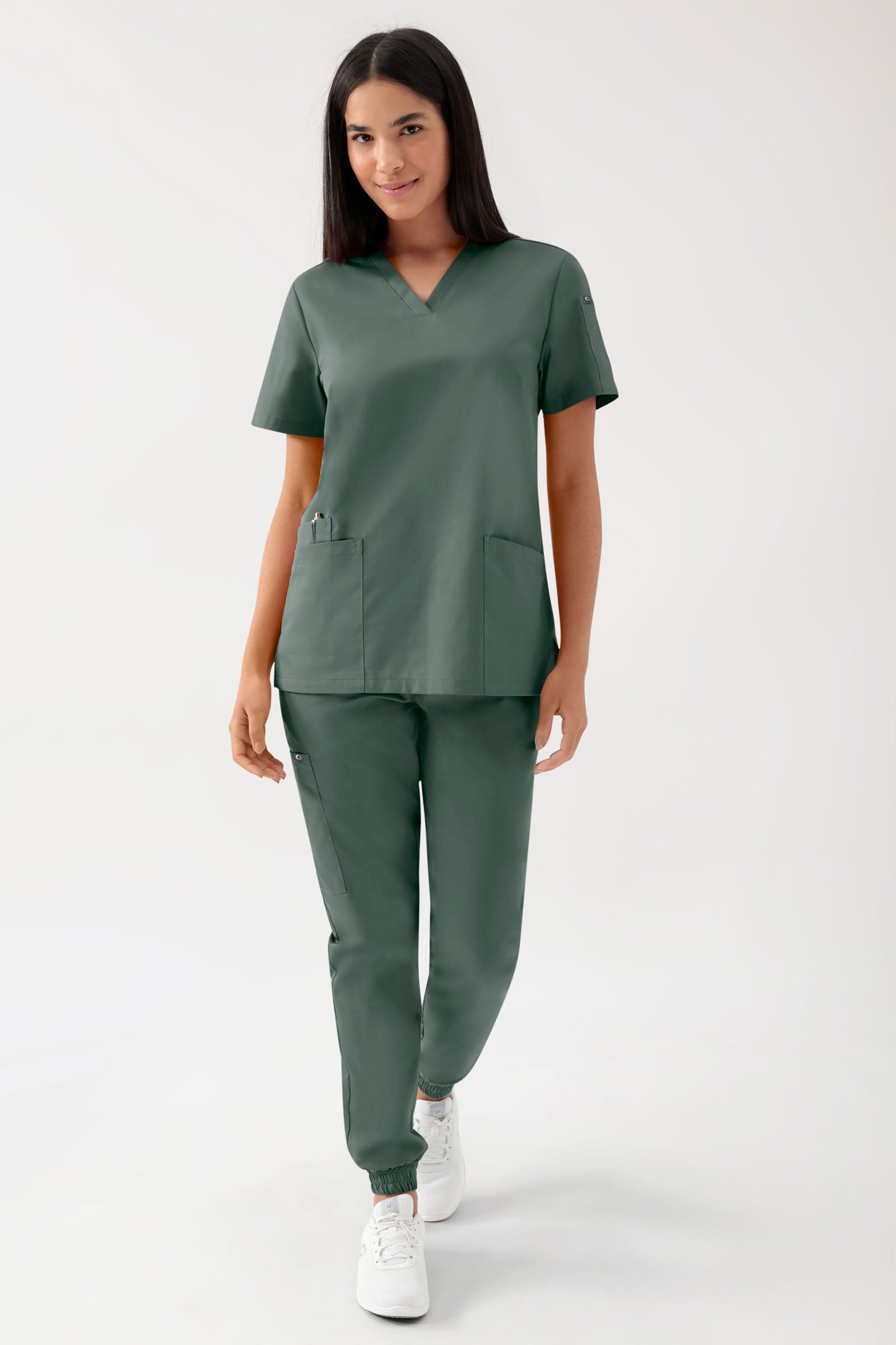 GREEN Stretch Schlupfkasack Damen - V-Ausschnitt dunkelgrün