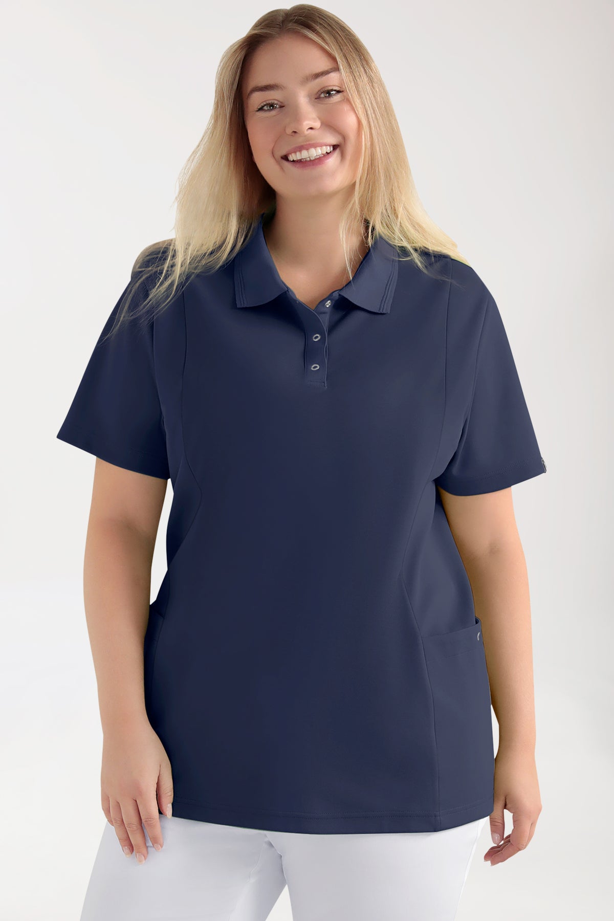 COMFY FLEX Stretch Schlupfkasack Damen - Polokragen navy, Vorderansicht 