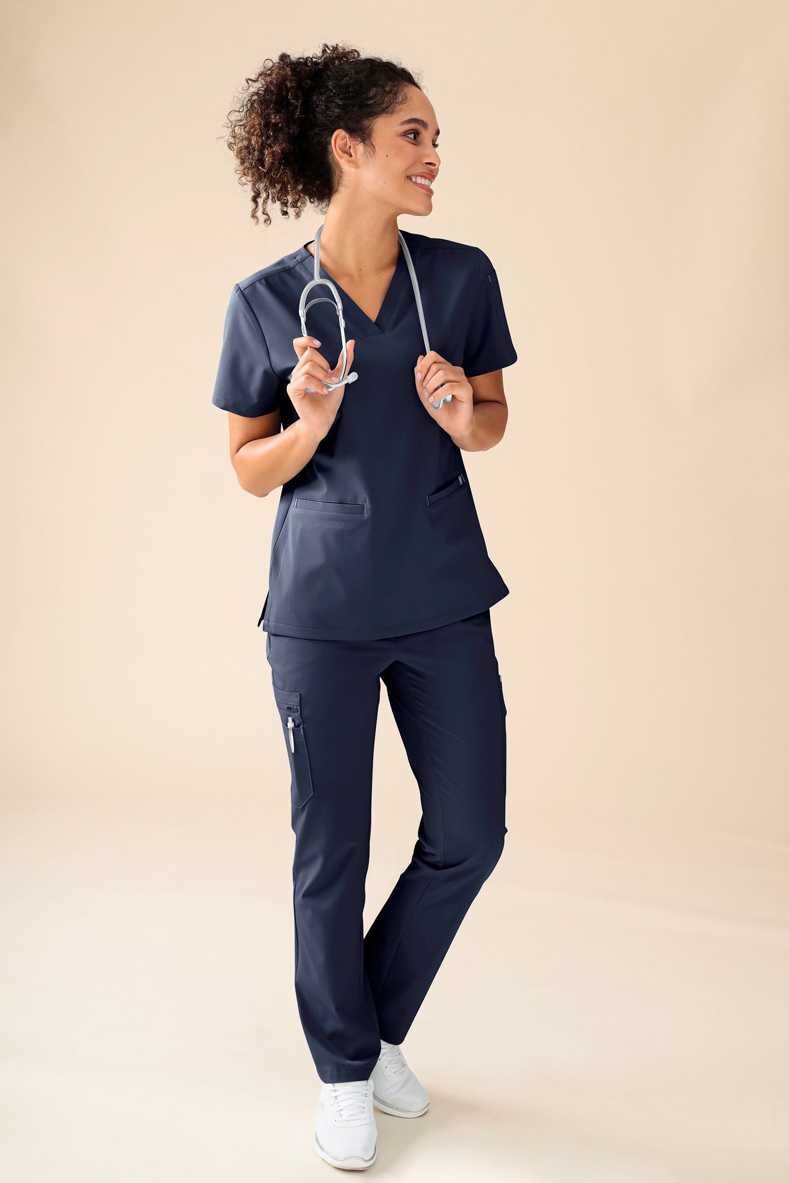 KAERE Schlupfkasack Damen - 3er-Pack - V-Ausschnitt navy, Vorderansicht 
