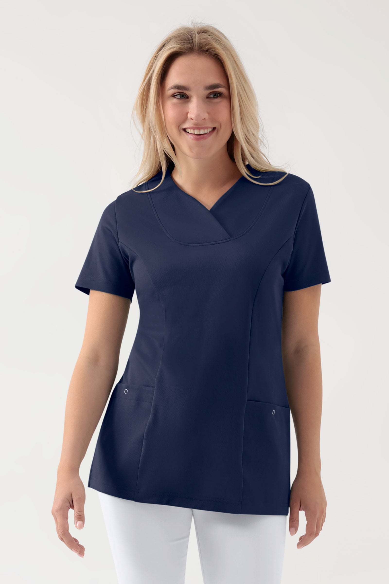 COMFY FLEX Stretch Schlupfkasack Damen - Herzausschnitt navy, Vorderansicht 