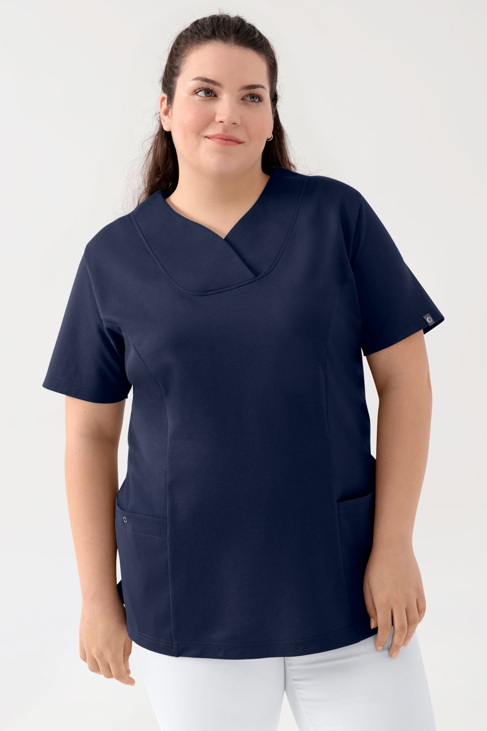 COMFY FLEX Stretch Schlupfkasack Damen - Herzausschnitt navy, Vorderansicht 