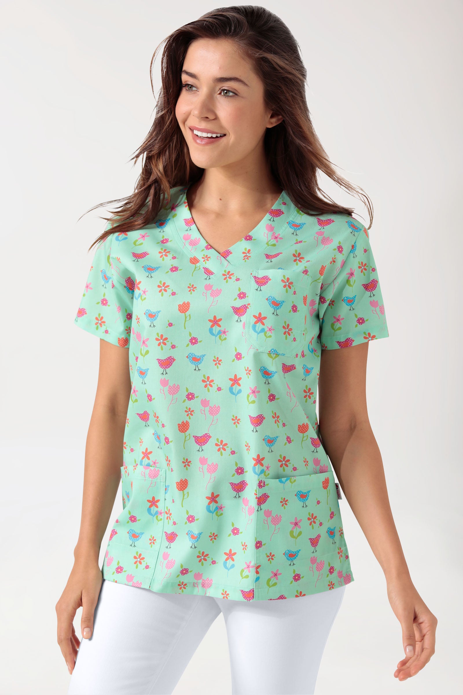 Leichter Schlupfkasack Damen - Alloverprint opal/bunt, Vorderansicht 