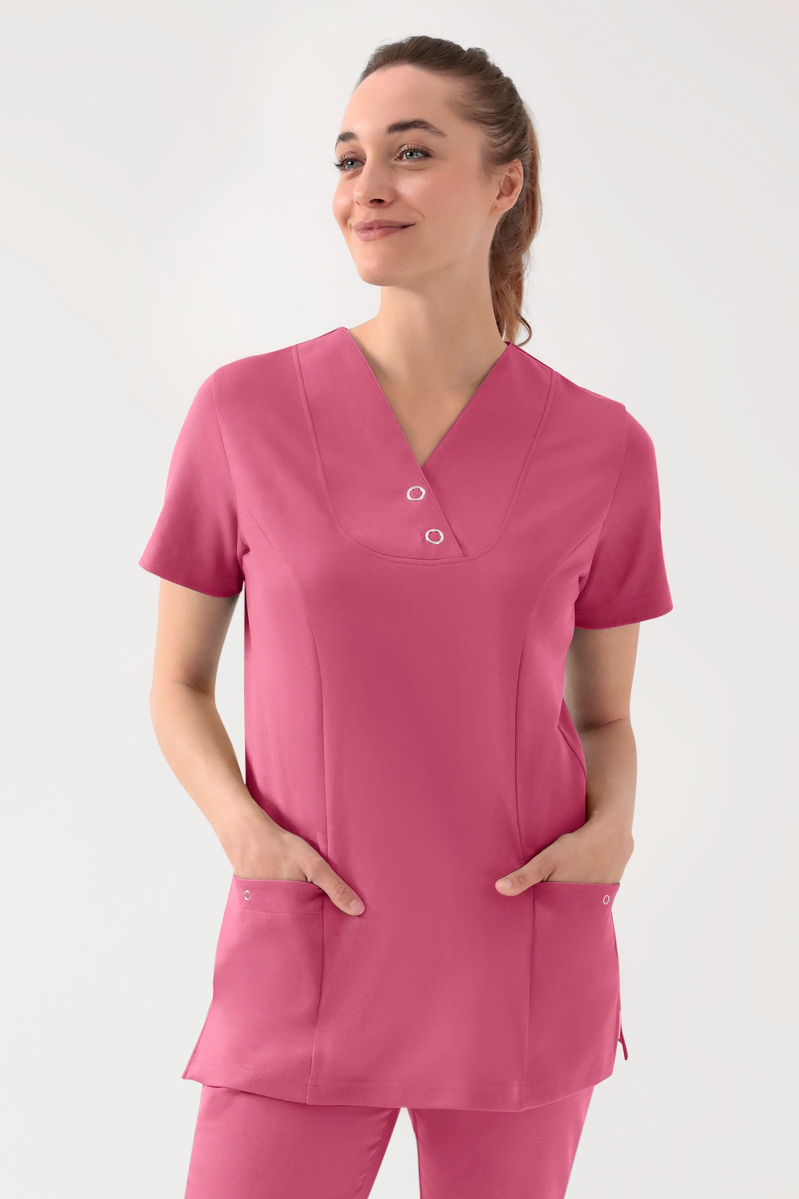 COMFY FLEX Stretch Schlupfkasack Damen - mit Druckknöpfen rosenholz