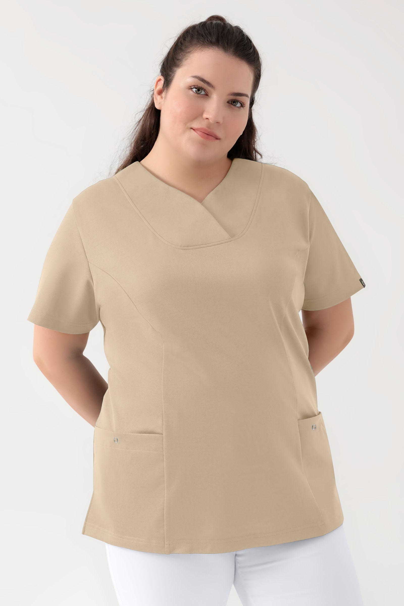 COMFY FLEX Stretch Schlupfkasack Damen - Herzausschnitt sand, Vorderansicht 