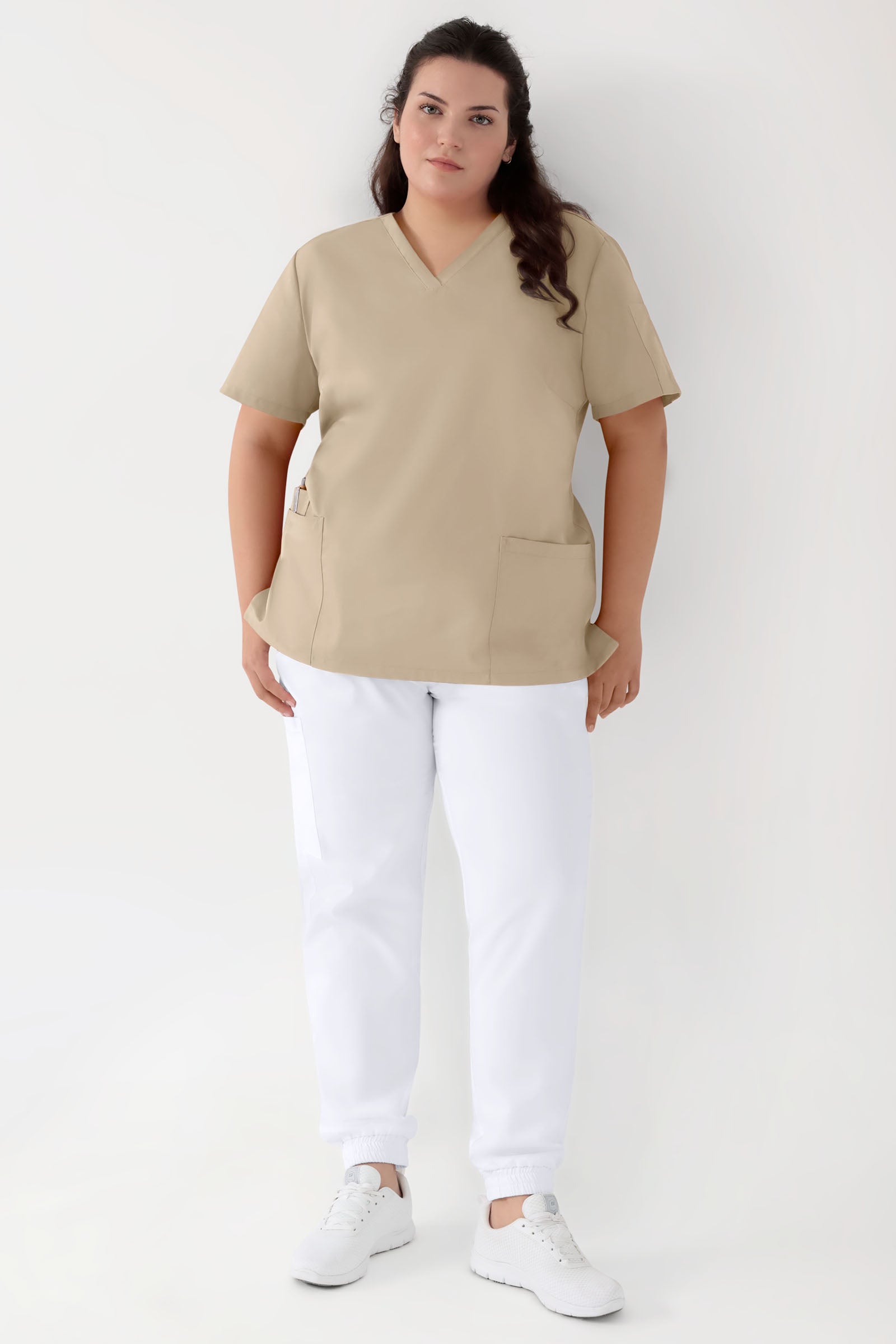 GREEN Stretch Schlupfkasack Damen - V-Ausschnitt sand