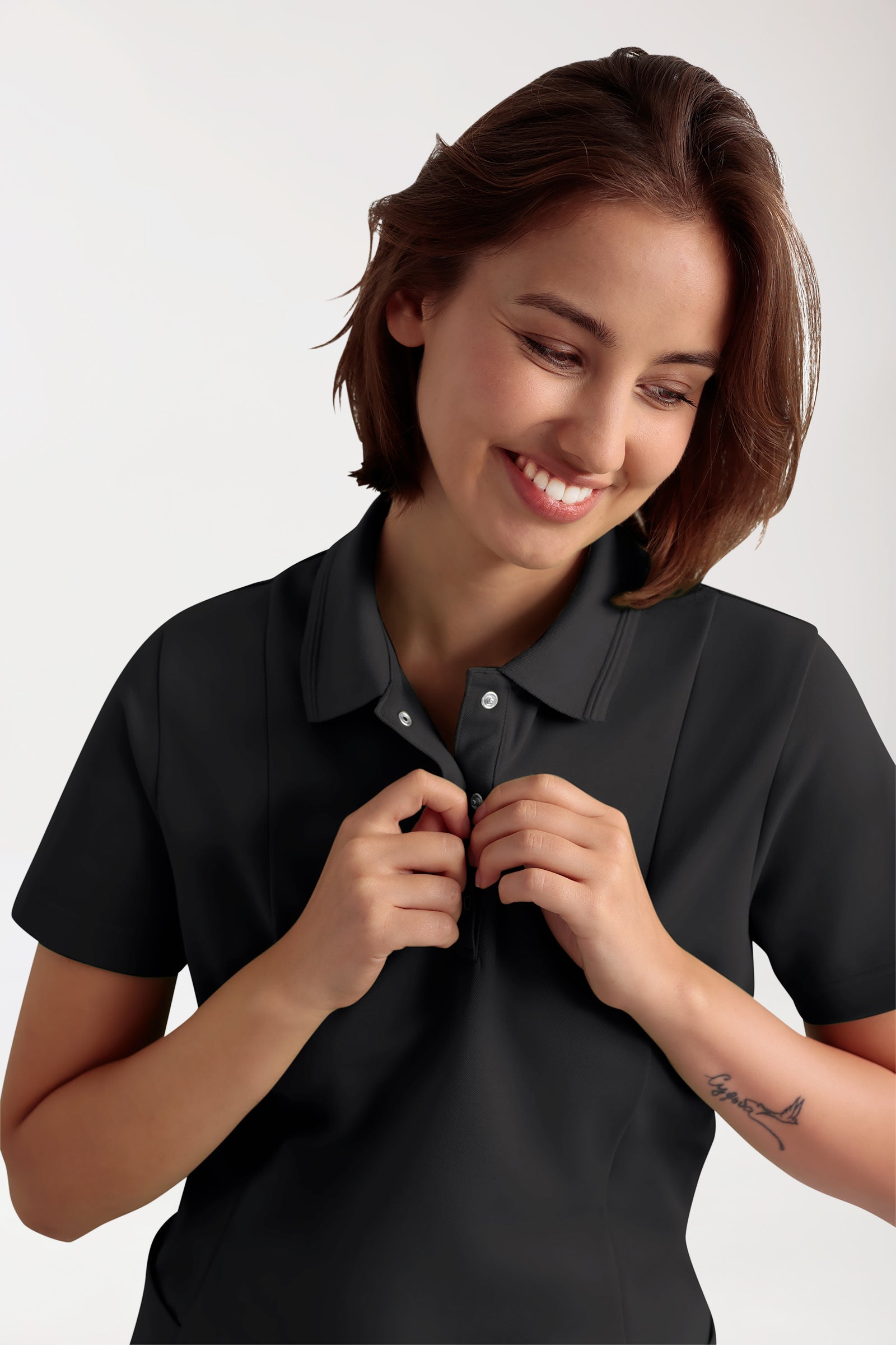 COMFY FLEX Stretch Schlupfkasack Damen - Polokragen schwarz, Vorderansicht 
