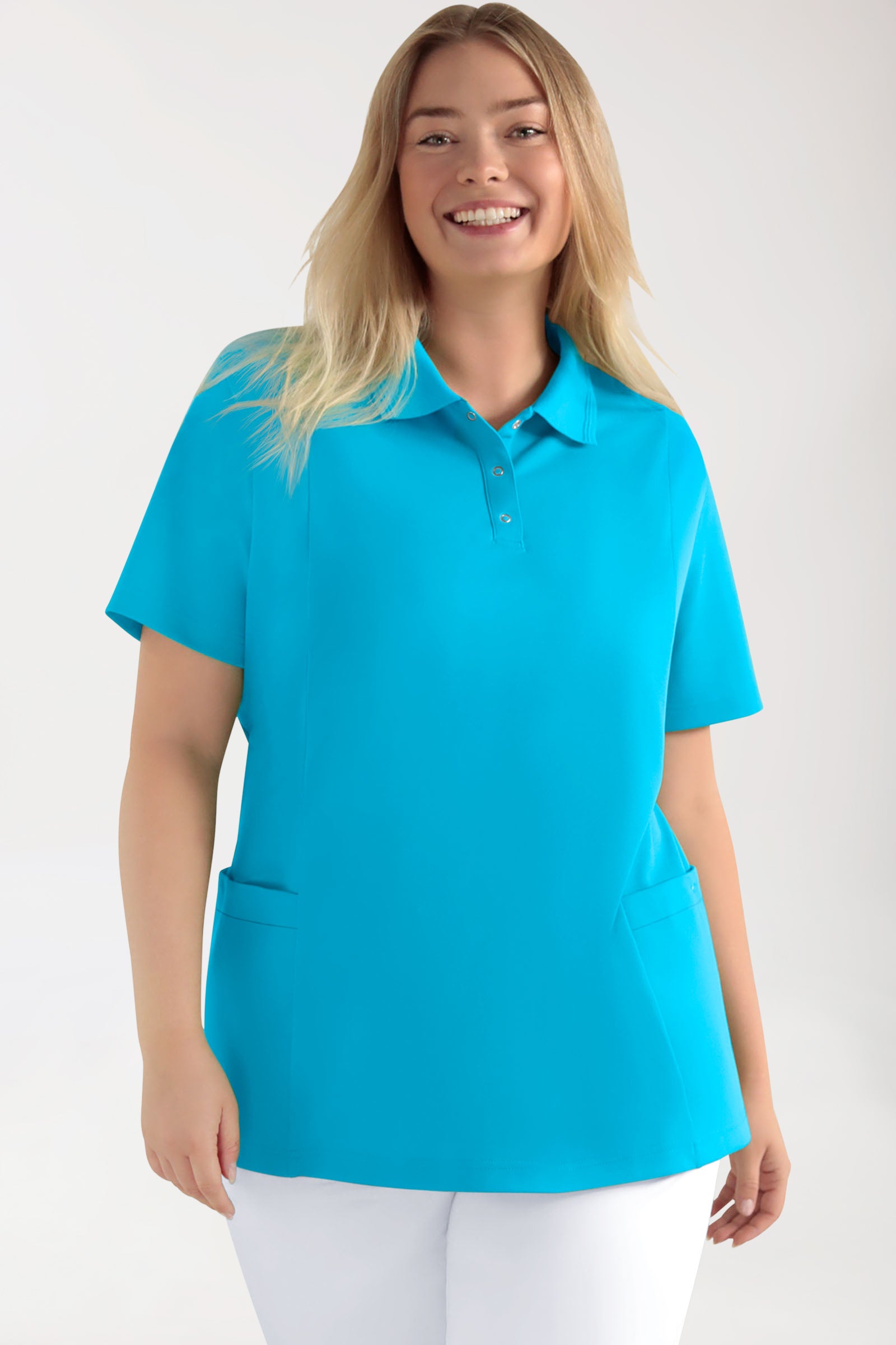 COMFY FLEX Stretch Schlupfkasack Damen - Polokragen türkis, Vorderansicht 