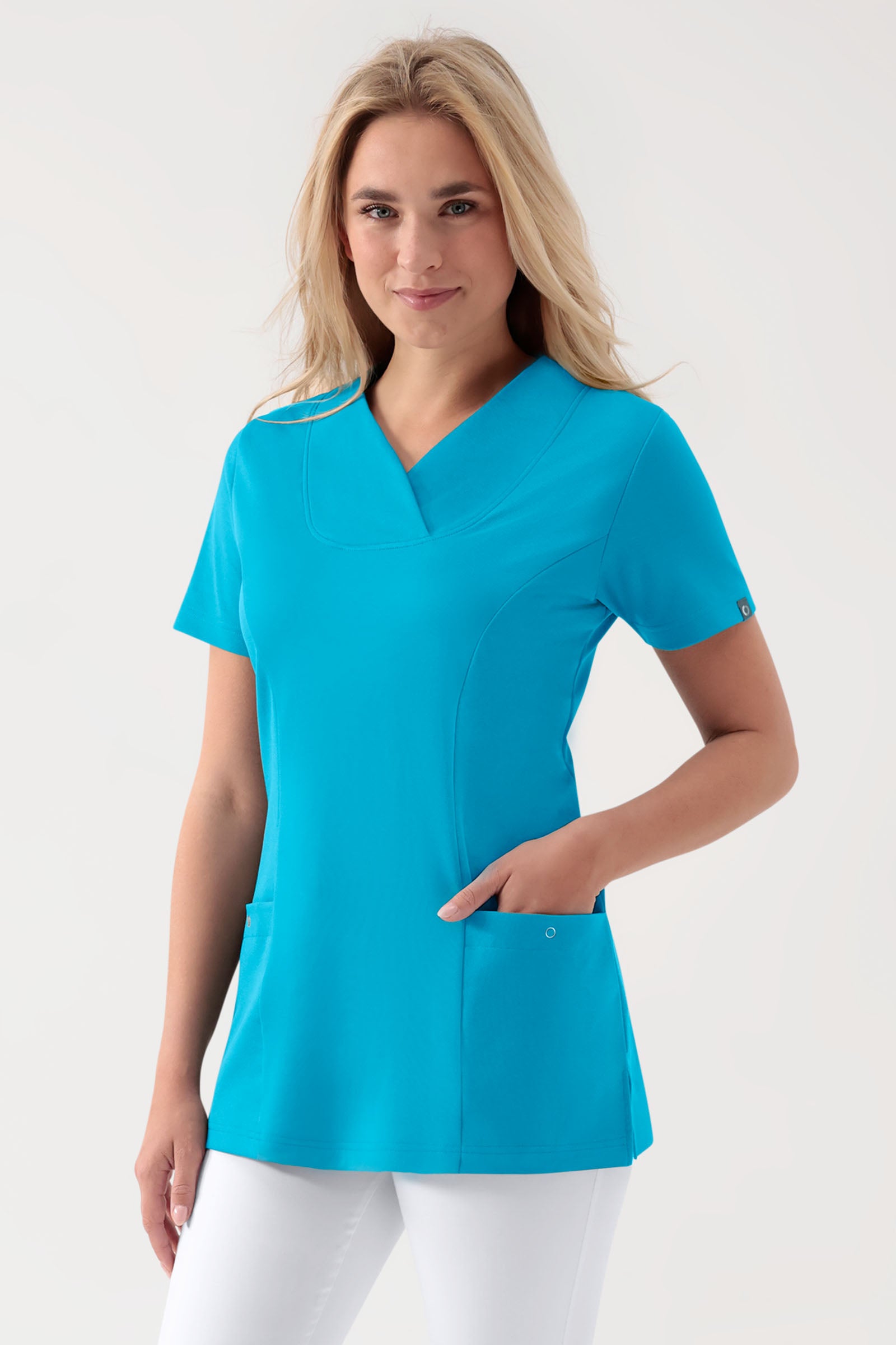 COMFY FLEX Stretch Schlupfkasack Damen - Herzausschnitt türkis, Vorderansicht 