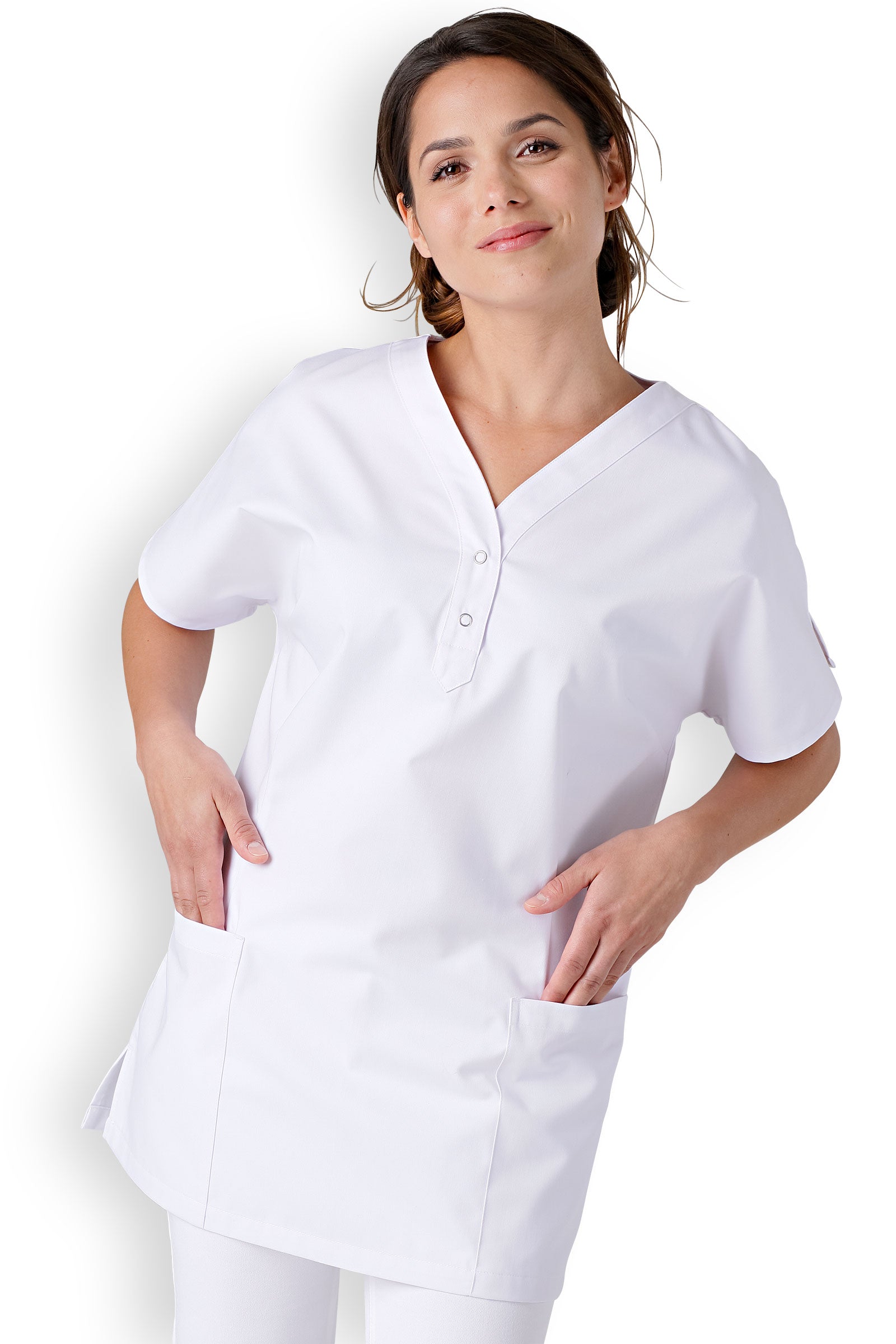 Schlupfkasack Damen Weiß V-Ausschnitt