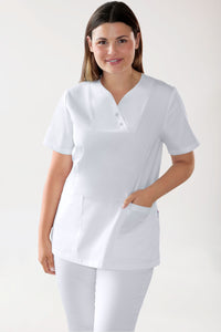 CORE Schlupfkasack Damen curved fit - mit Druckknöpfen weiß