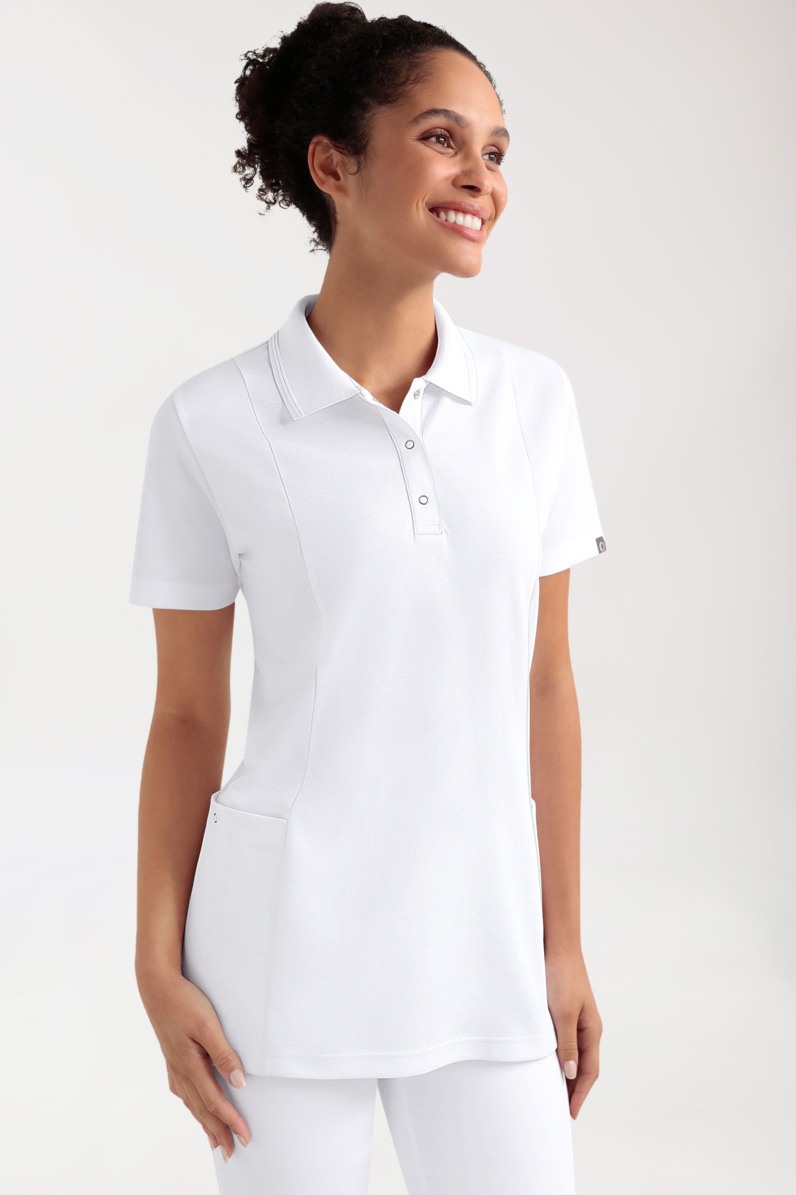 COMFY FLEX Stretch Schlupfkasack Damen - Polokragen weiß, Vorderansicht 