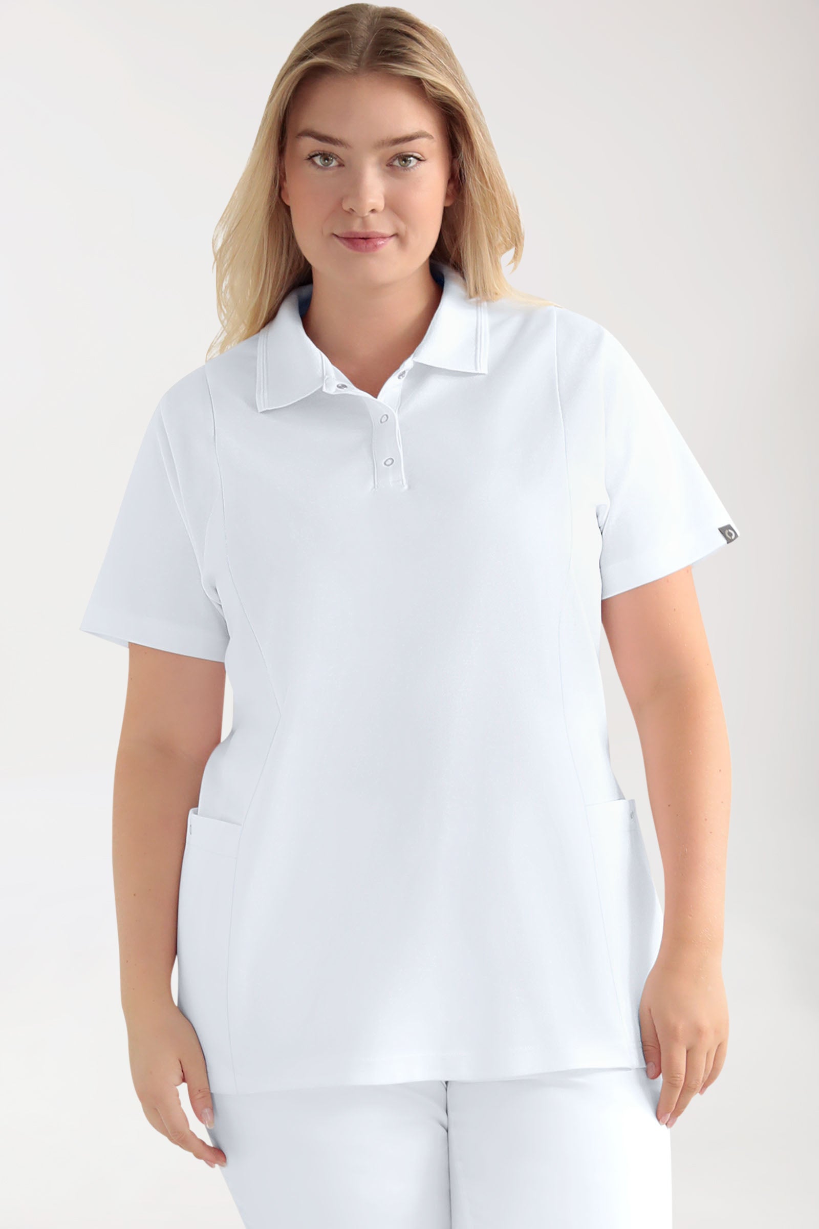 COMFY FLEX Stretch Schlupfkasack Damen - Polokragen weiß, Vorderansicht 