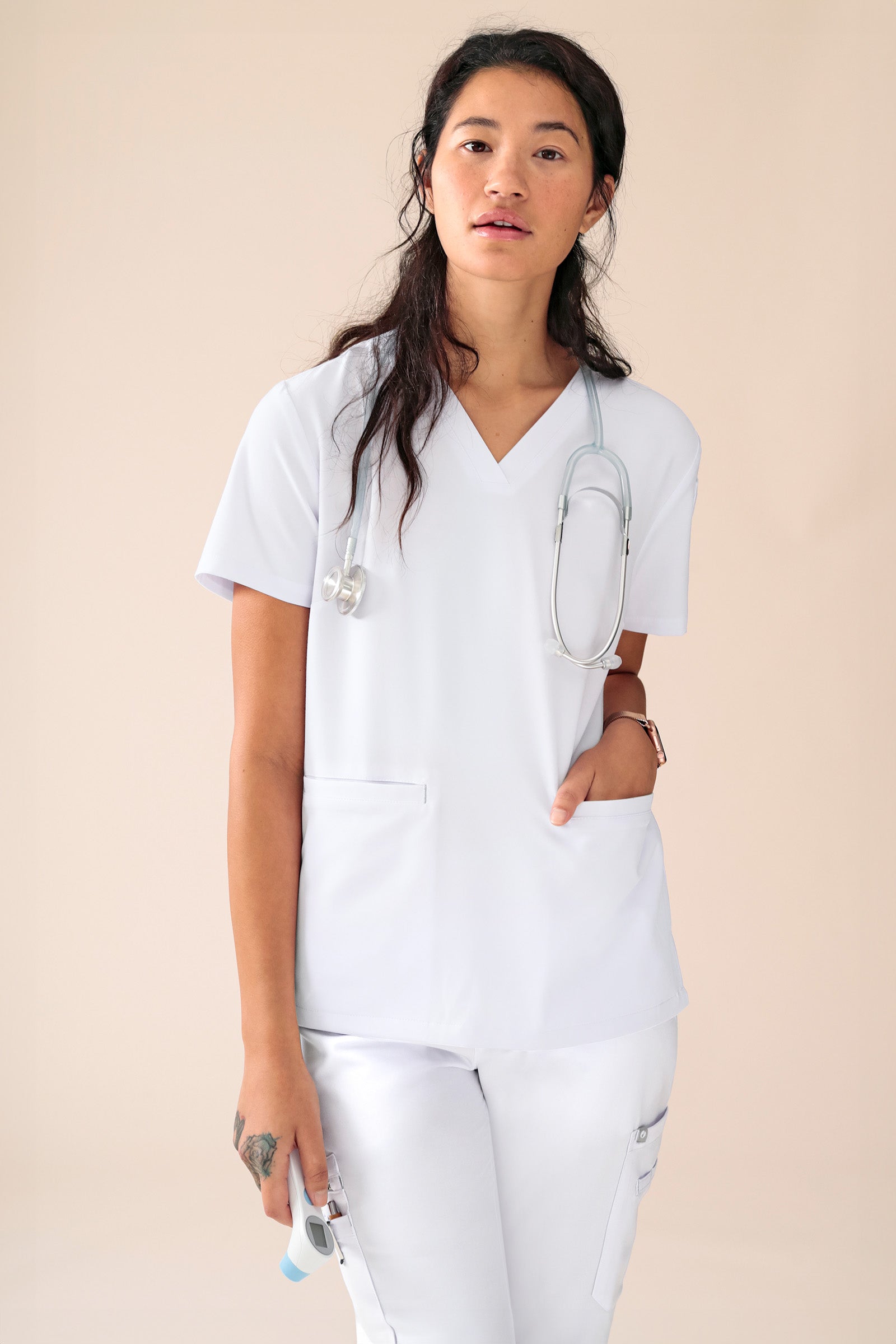 KAERE Schlupfkasack Damen - 3er Pack - V-Ausschnitt weiß