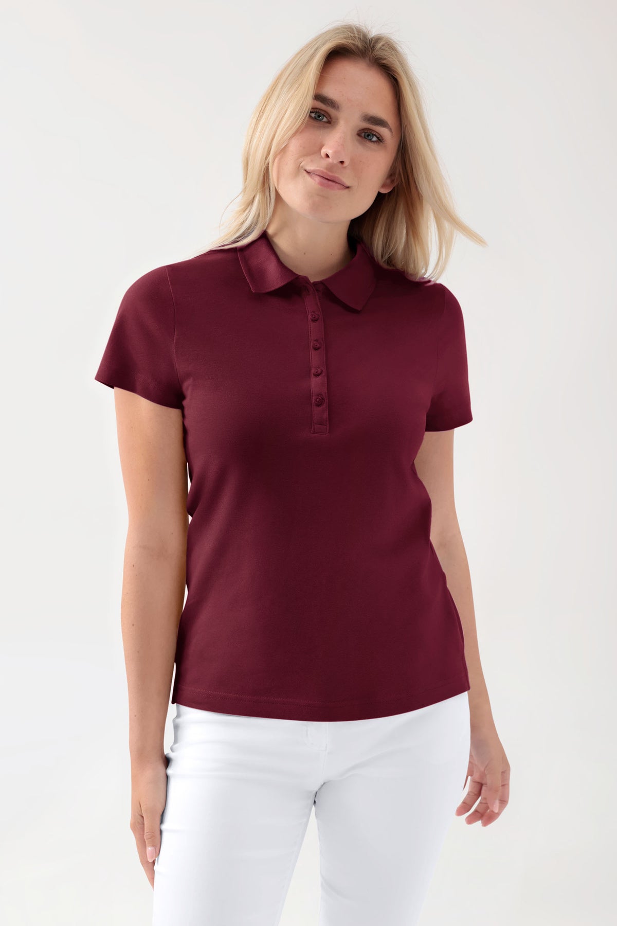 Stretch Shirt Damen - Polokragen bordeaux, Vorderansicht 