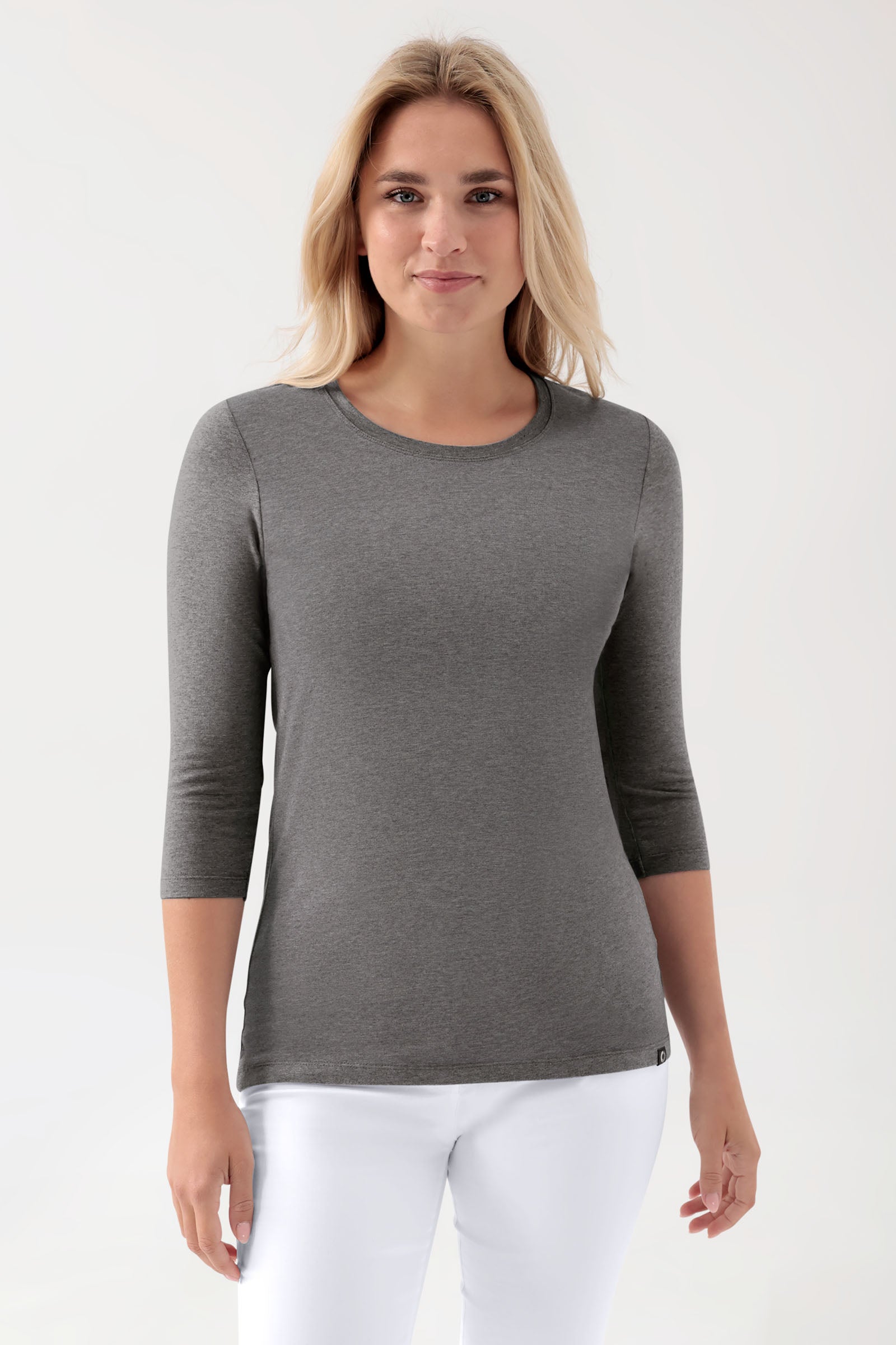 CORE Shirt Damen - 3/4 Arm dunkelgrau melange, Vorderansicht 