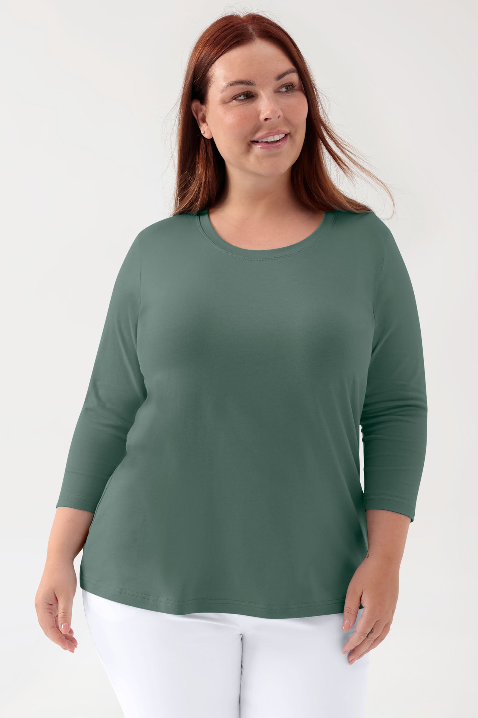 CORE Shirt Damen - 3/4 Arm dunkelgrün, Vorderansicht 