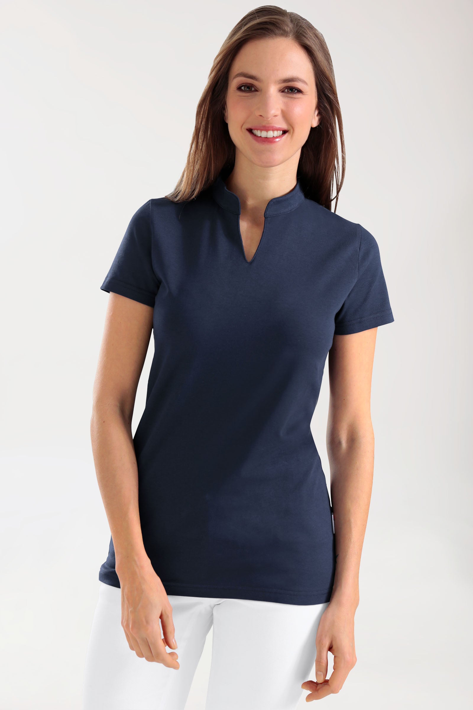 Stretch Shirt Damen - Stehkragen navy, Vorderansicht 