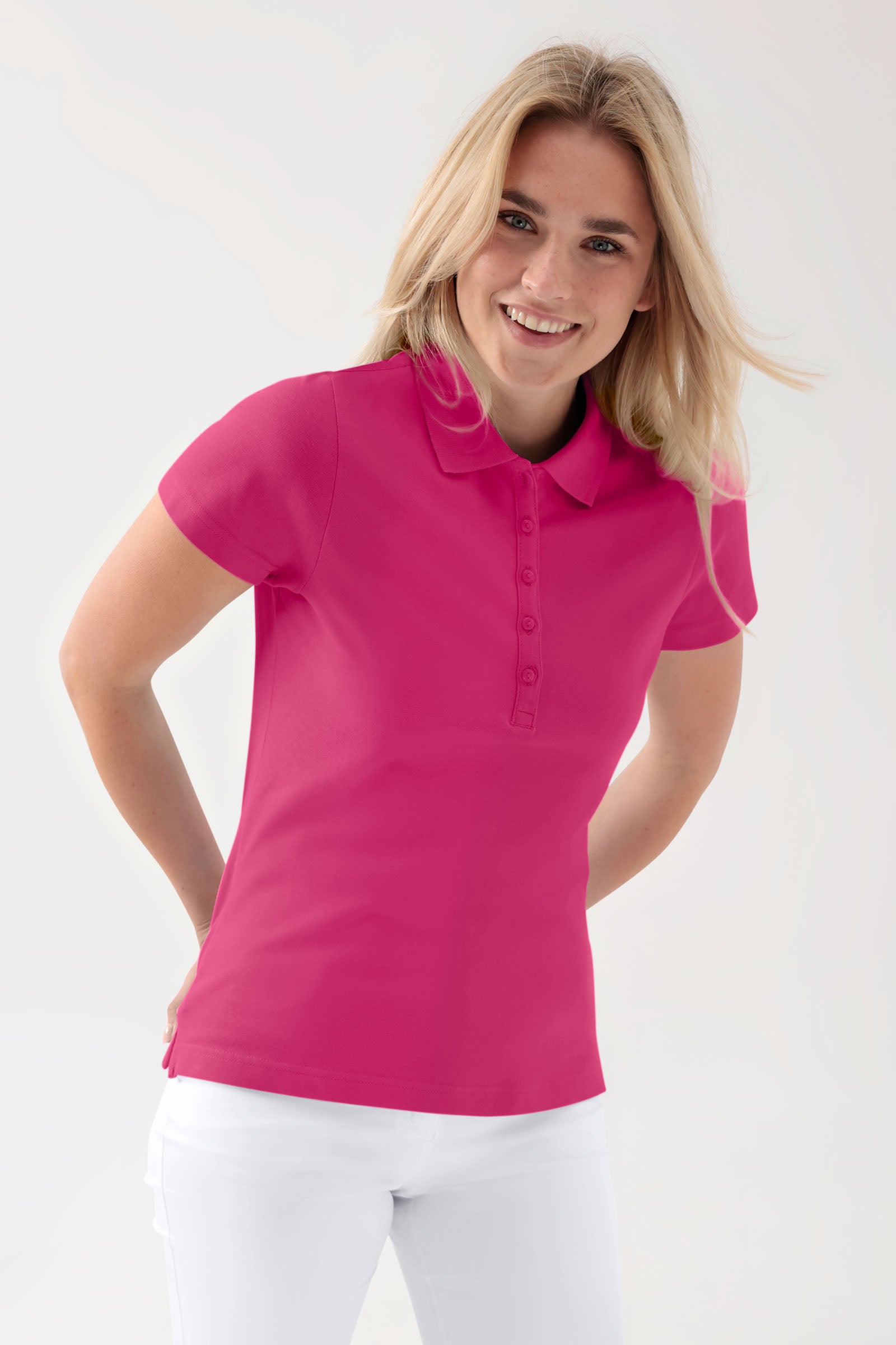 Stretch Shirt Damen - Polokragen pink, Vorderansicht 