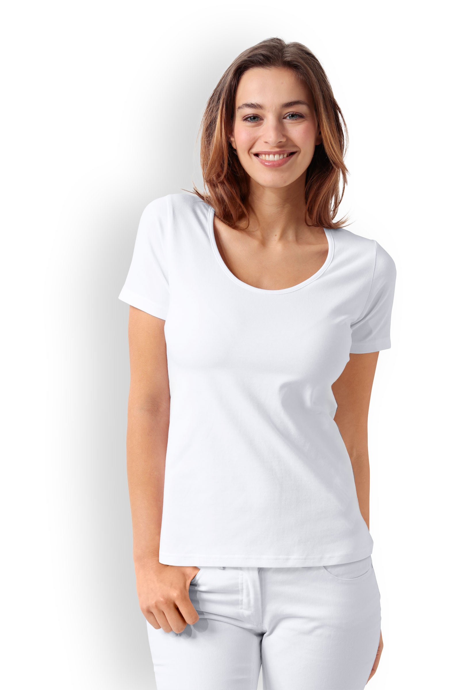 Baumwoll Shirts Damen Doppelpack - 1/2 Arm weiß, Vorderansicht 