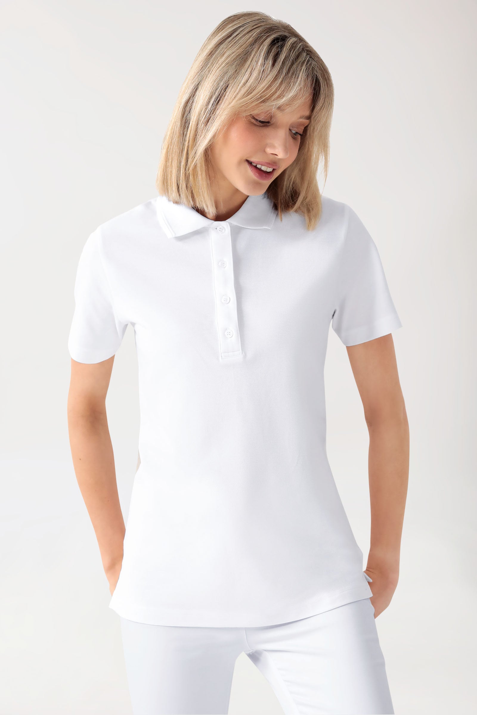 COMFY FLEX Stretch Shirt Damen - Polokragen weiß
