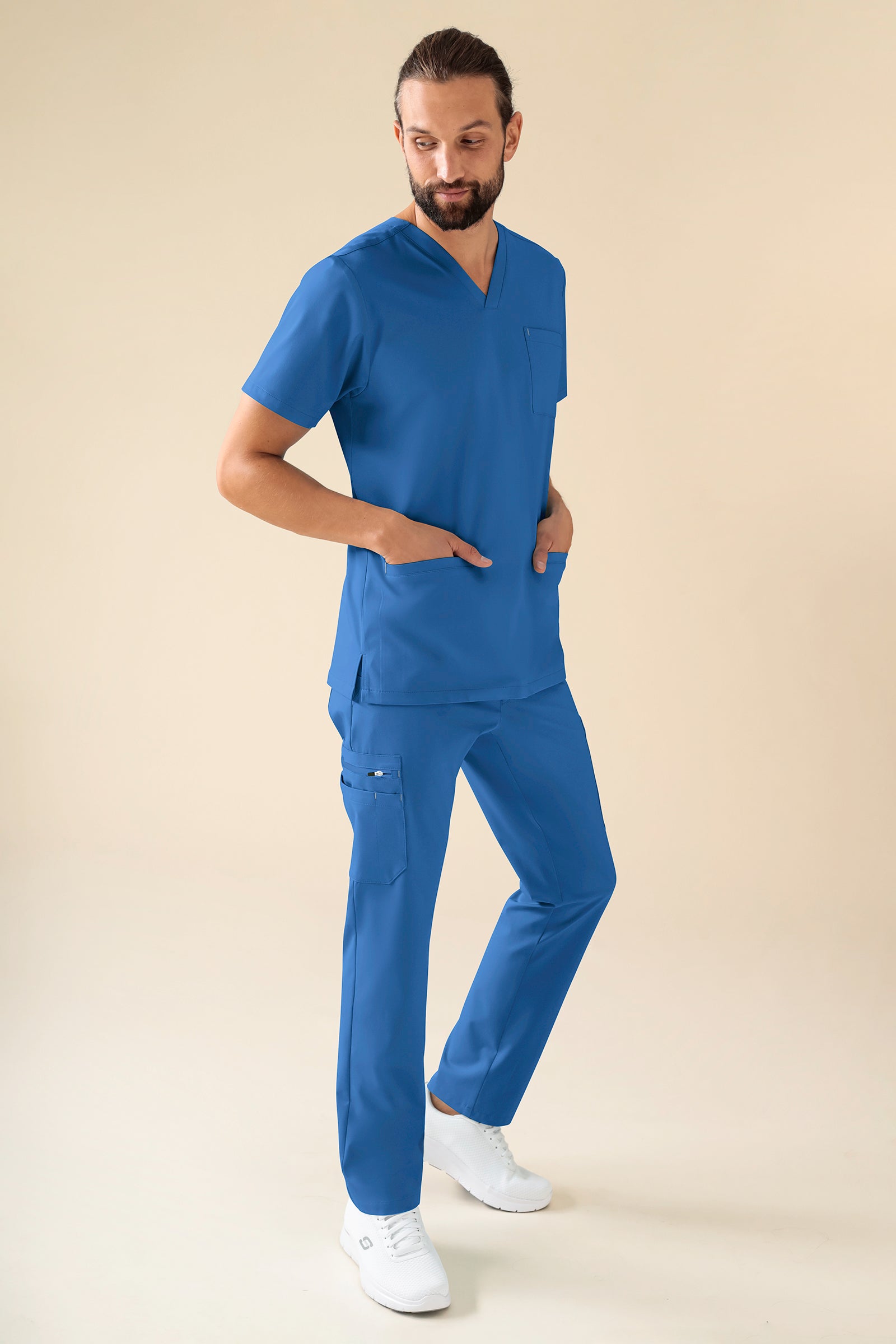 KAERE Hose Herren - gerader Saum mit Beintaschen blau, Vorderansicht 