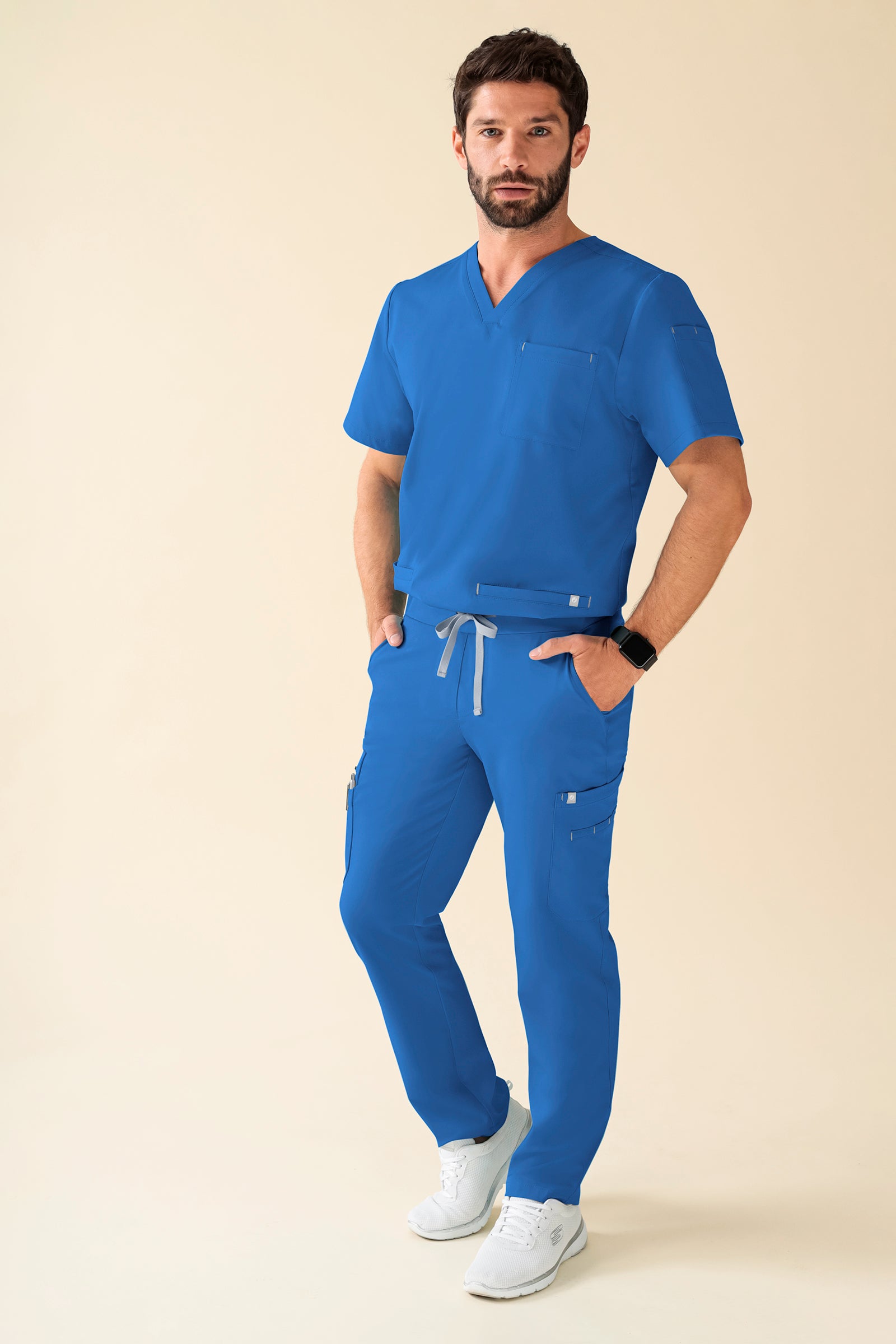 KAERE Hose Herren - gerader Saum Kurzgr. mit Beintaschen blau, Vorderansicht 