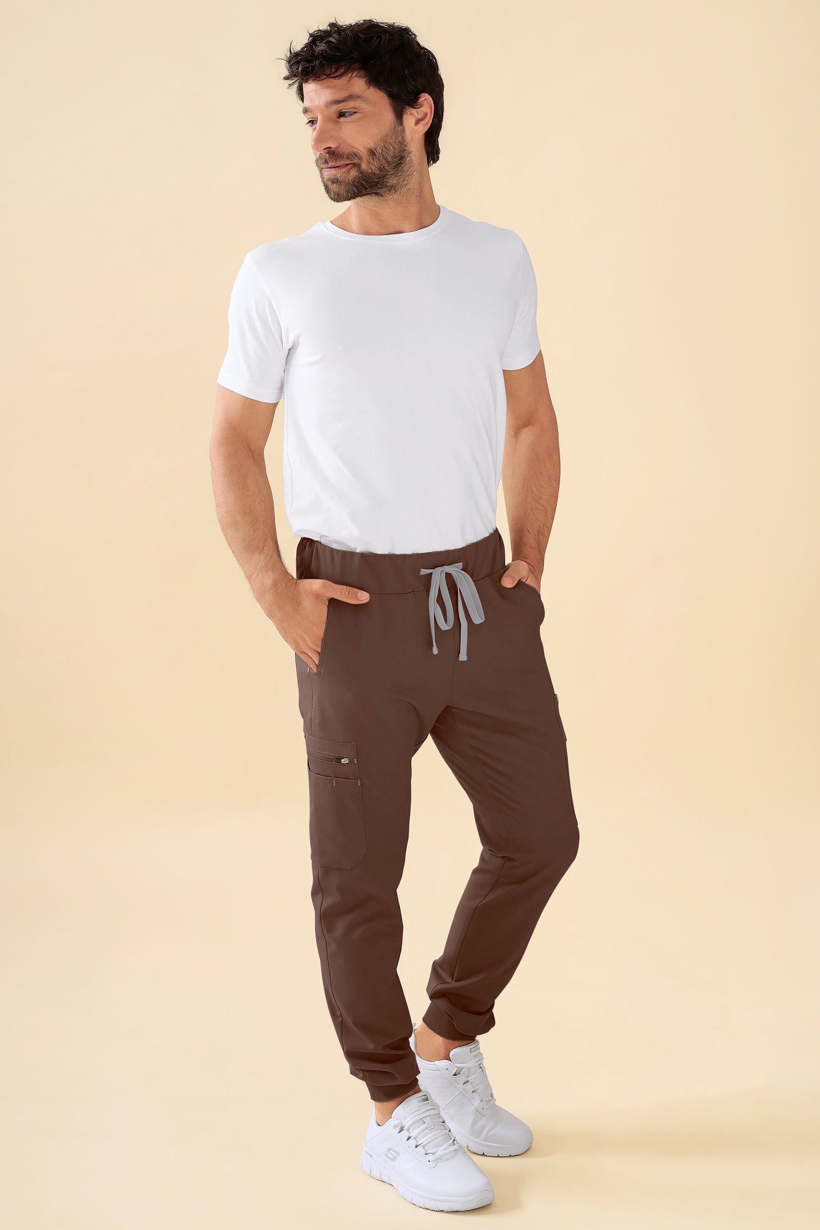 KAERE Hose Herren - Saumbündchen Kurzgr. mit Beintaschen coffee