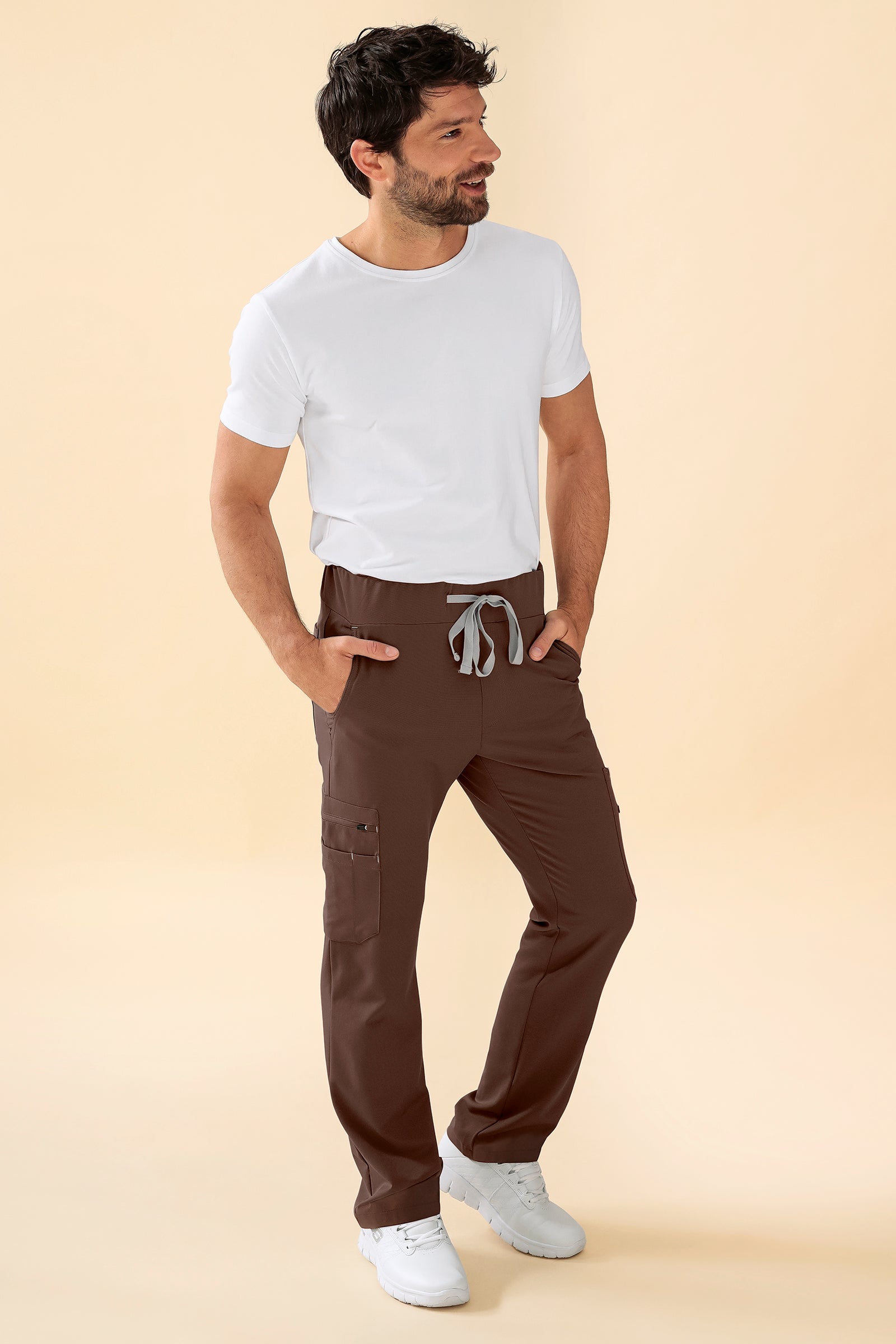 KAERE Hose Herren - gerader Saum Kurzgr. mit Beintaschen coffee, Vorderansicht 
