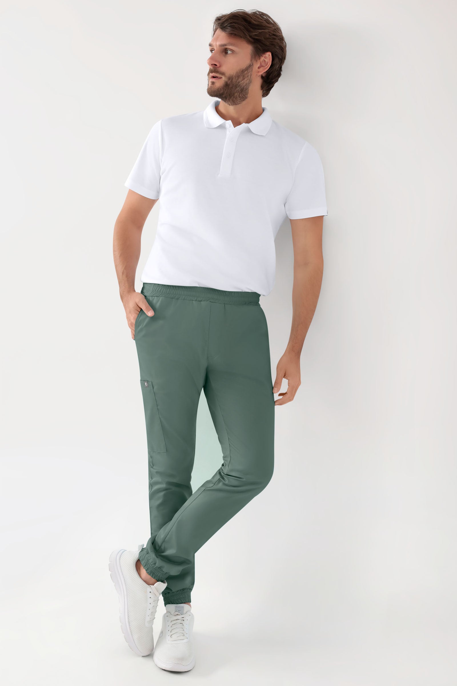 GREEN Stretch Hose Herren - Jogpants Style dunkelgrün, Vorderansicht 