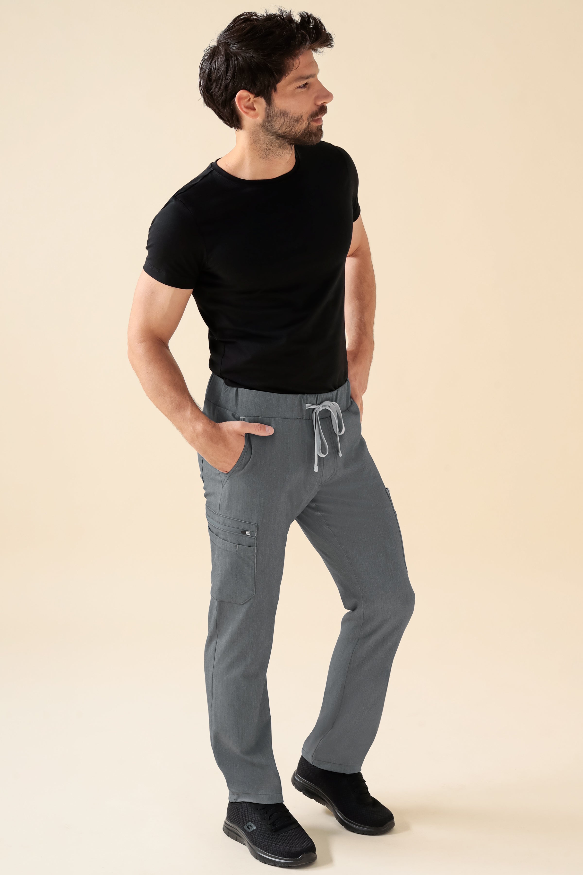 KAERE Hose Herren - gerader Saum Kurzgr. mit Beintaschen grau melange