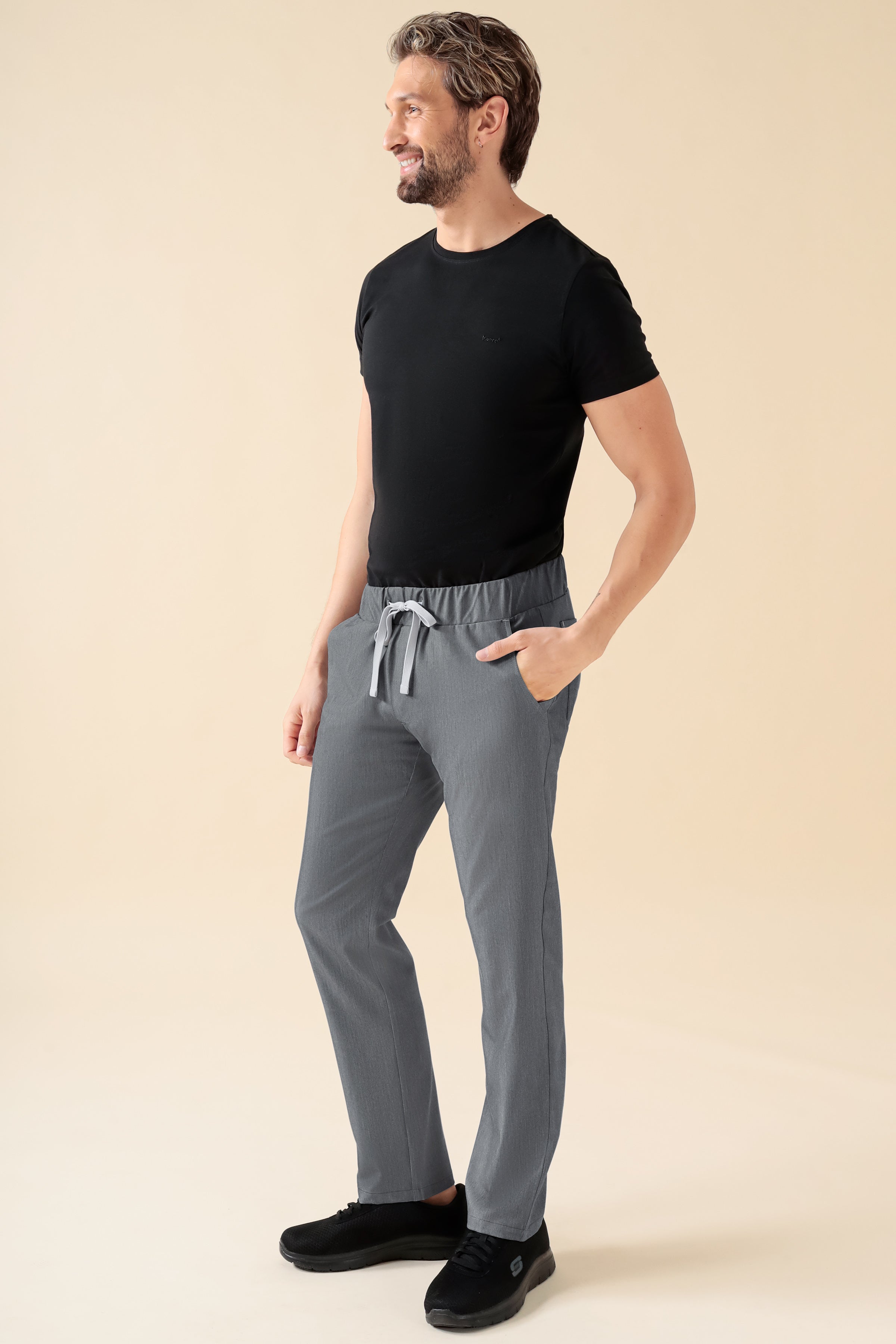 KAERE Hose Herren - gerader Saum ohne Beintaschen grau melange, Vorderansicht 