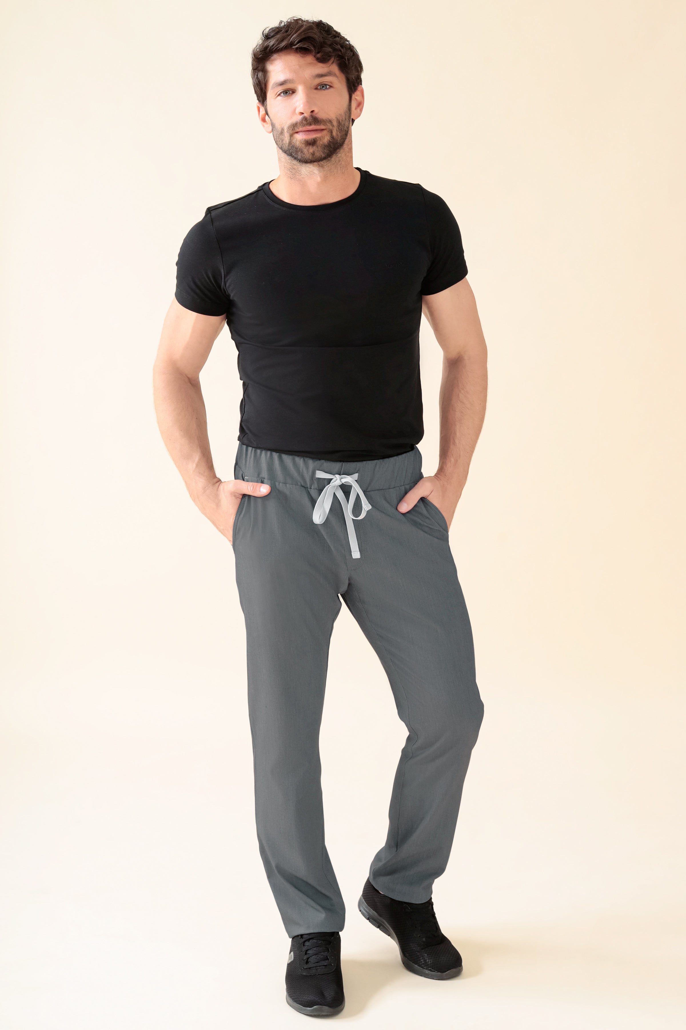 KAERE Hose Herren - gerader Saum Kurzgr. ohne Beintaschen grau melange, Vorderansicht 