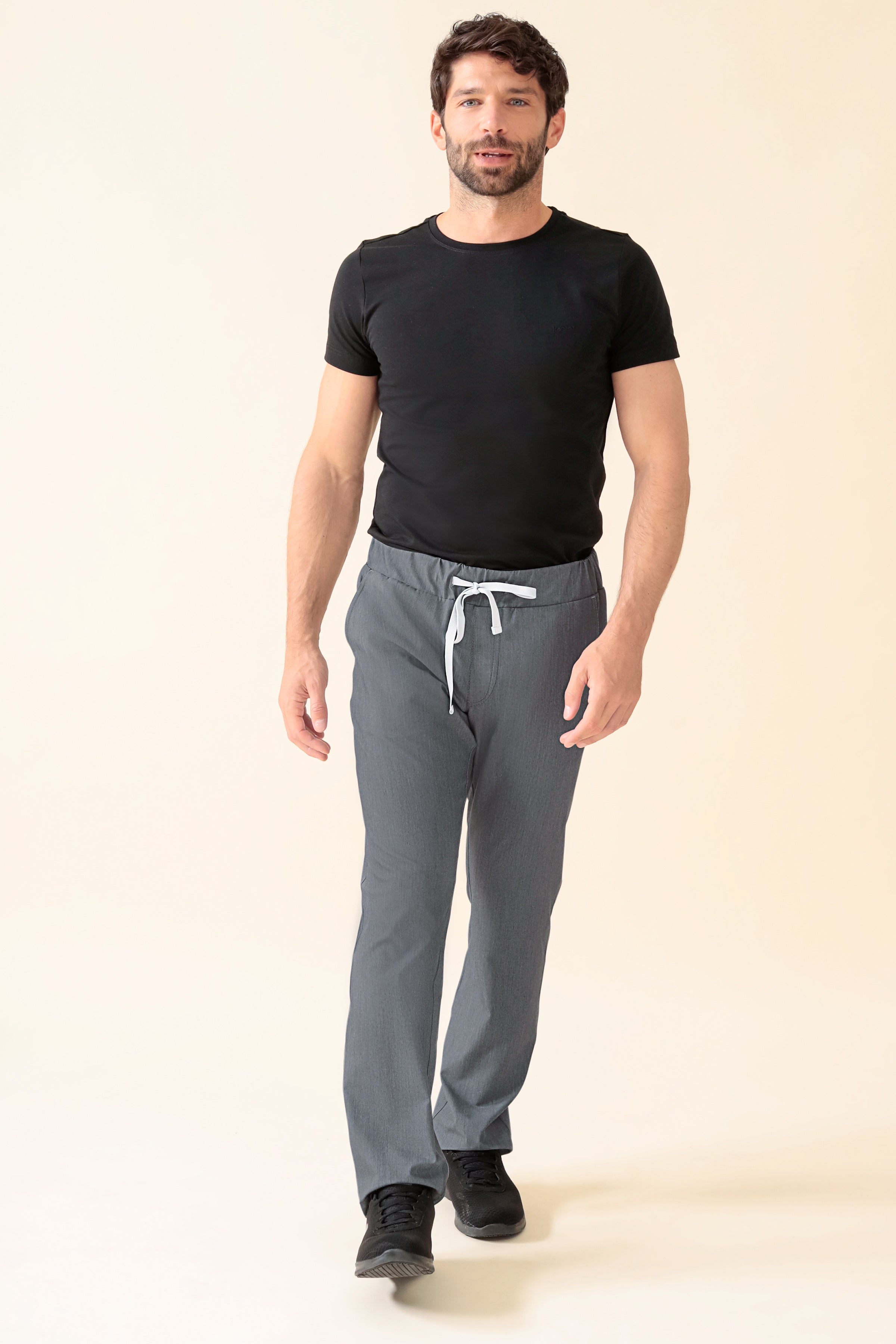 KAERE Hose Herren - gerader Saum Kurzgr. ohne Beintaschen grau melange, Vorderansicht 