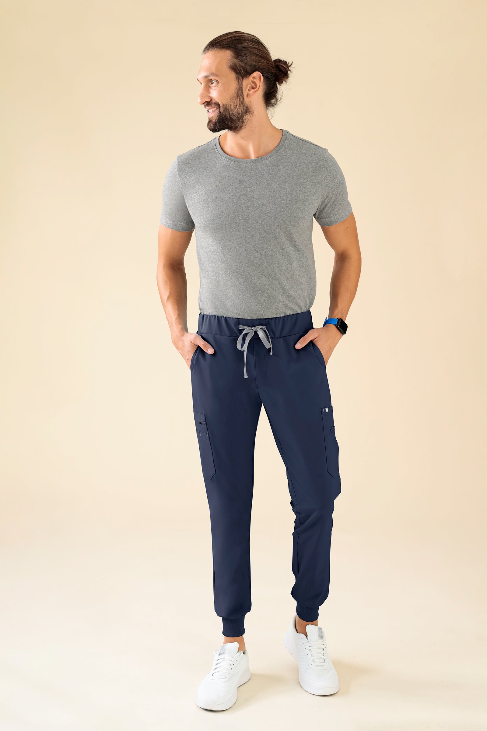 KAERE Hose Herren - Saumbündchen mit Beintaschen navy, Vorderansicht 