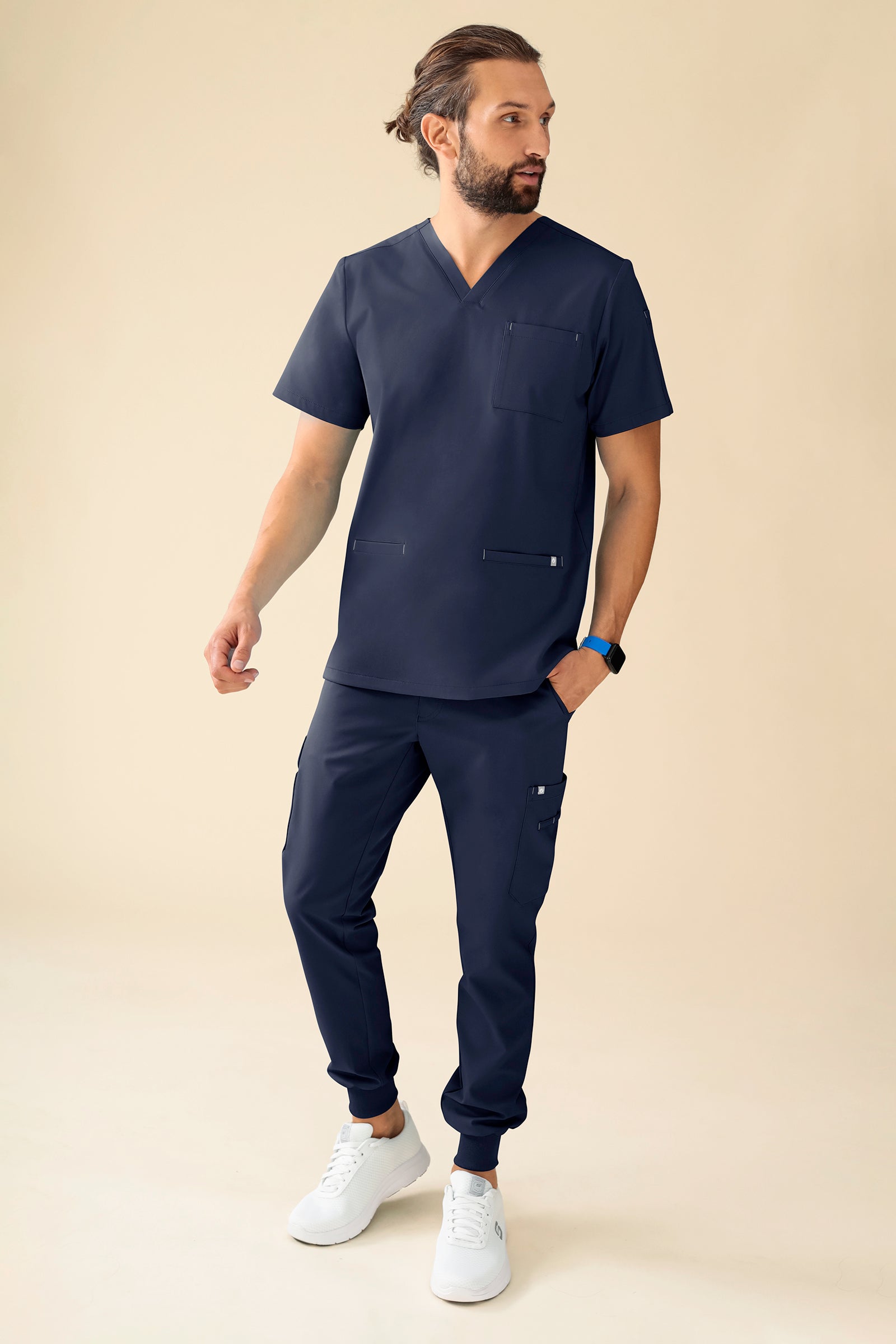 KAERE Hose Herren - Saumbündchen mit Beintaschen navy, Vorderansicht 