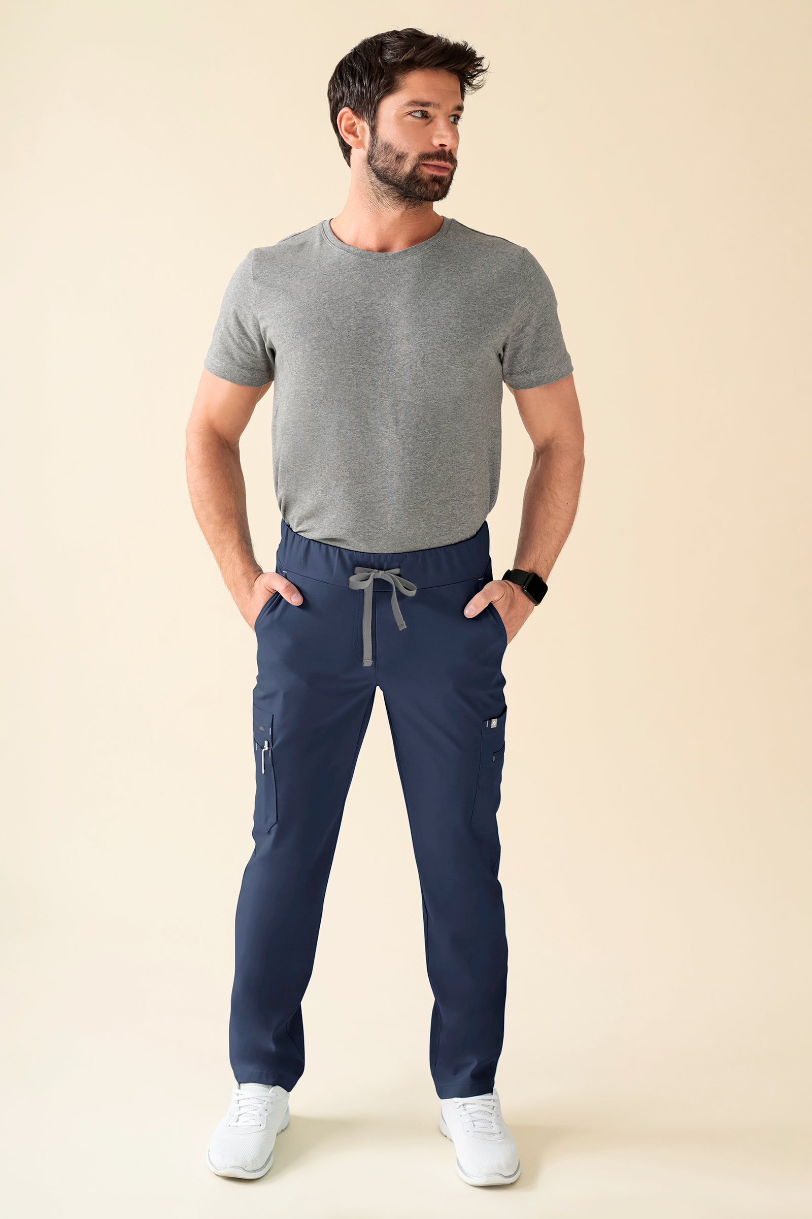 KAERE Hose Herren - gerader Saum Kurzgr. mit Beintaschen navy, Vorderansicht 