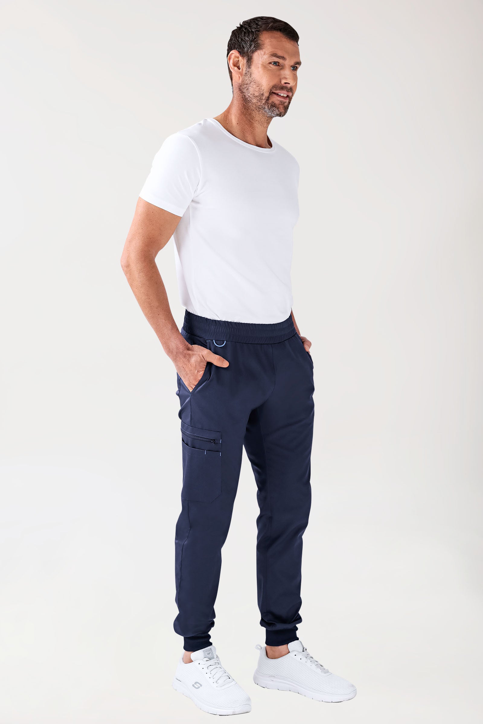 CLINIC STRETCH Hose Herren - Saumbündchen navy/himmelblau, Vorderansicht 