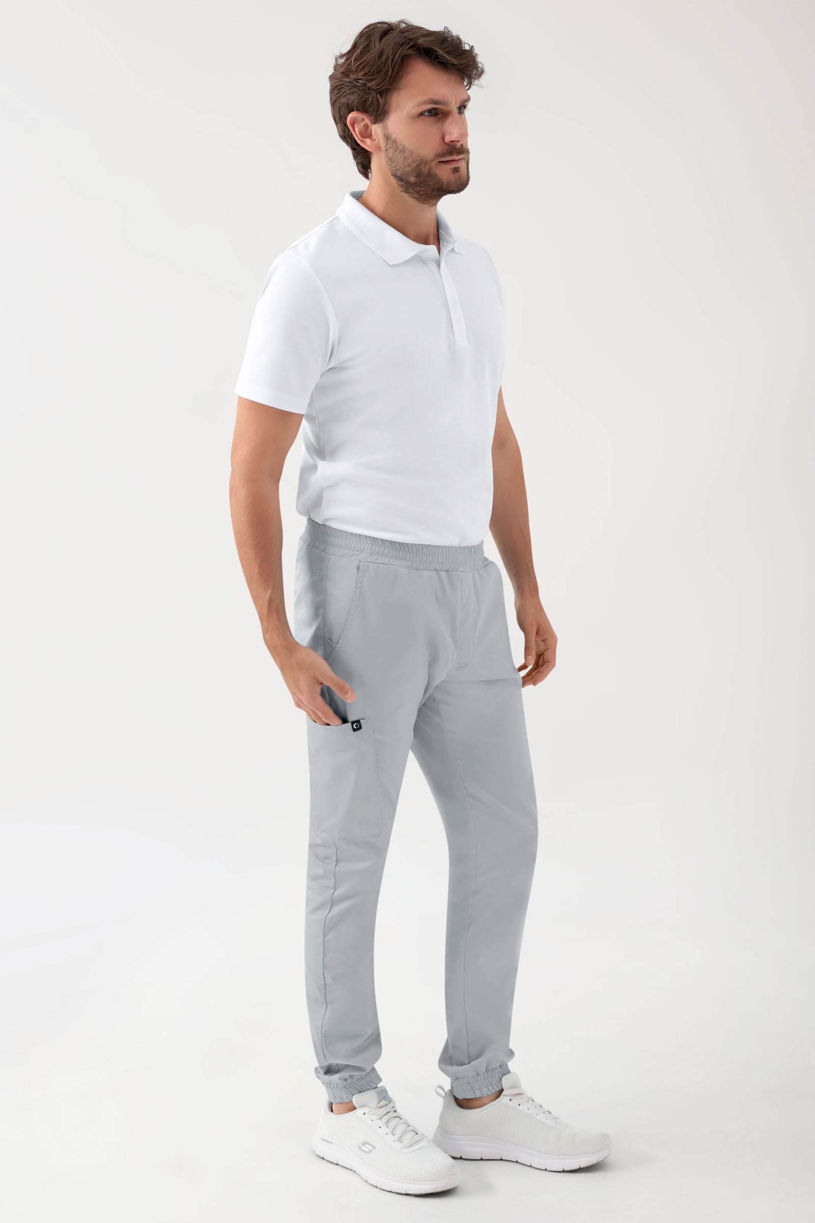 GREEN Stretch Hose Herren - Jogpants Style perlgrau, Vorderansicht 
