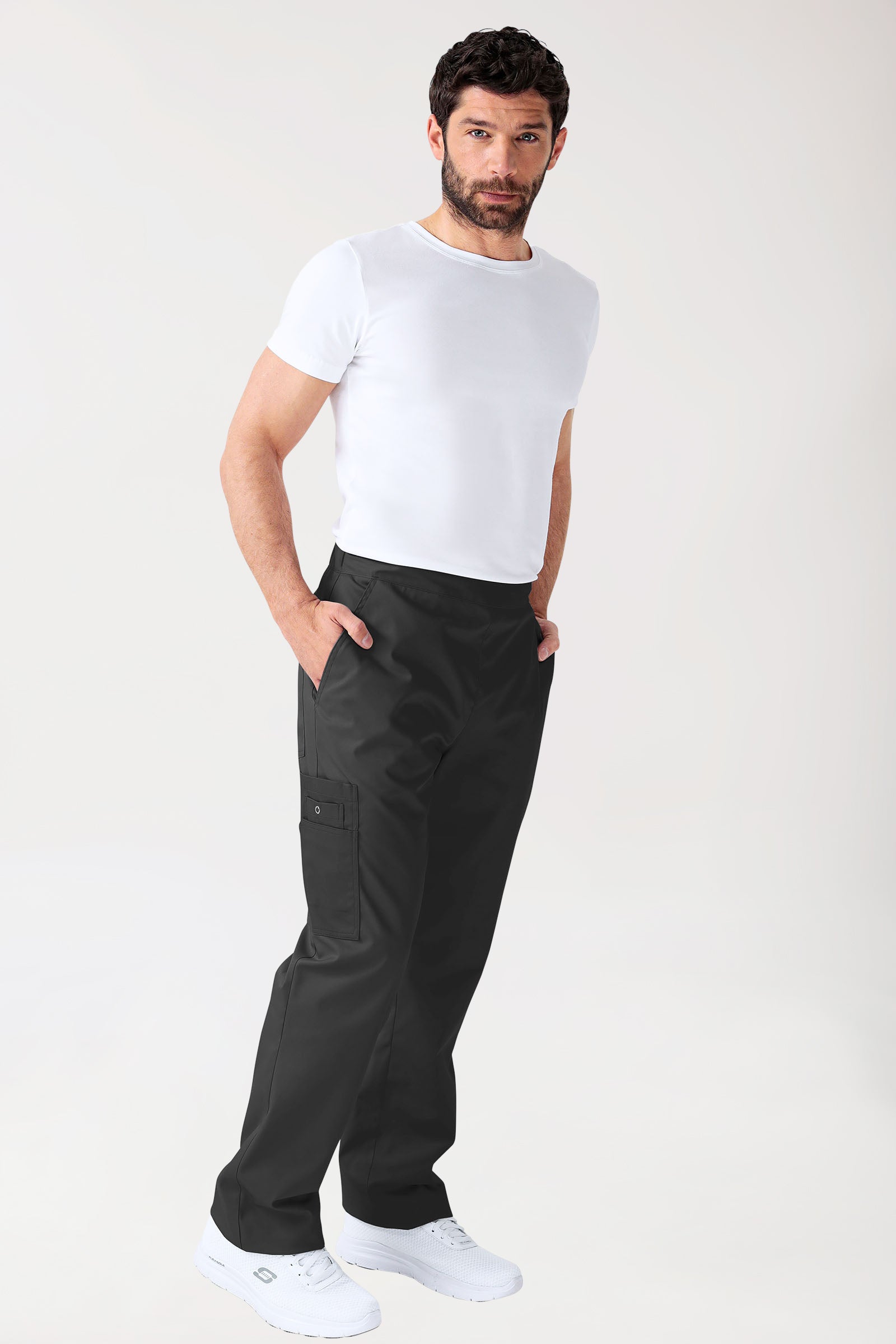 CLINIC STRETCH Hose Unisex - mit Beintasche Kurzgr. schwarz, Vorderansicht 