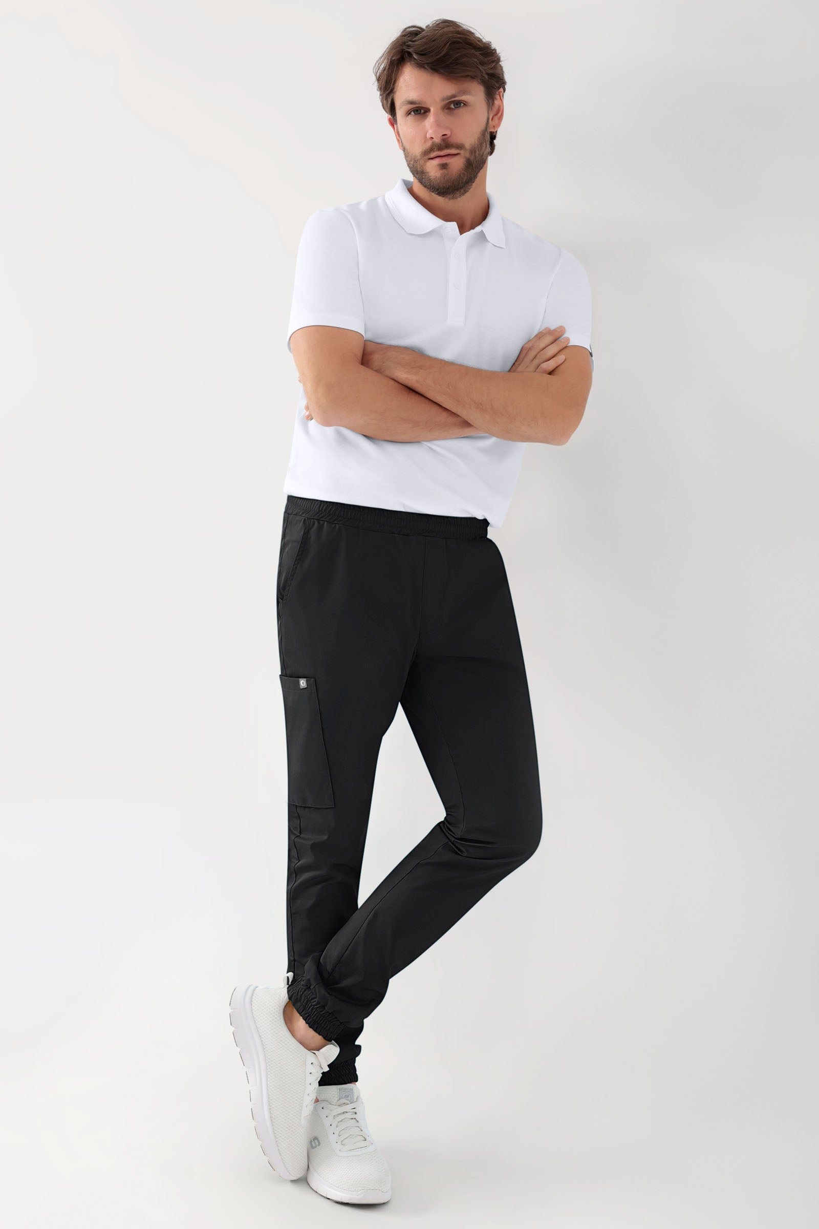 GREEN Stretch Hose Herren - Jogpants Style schwarz, Vorderansicht 