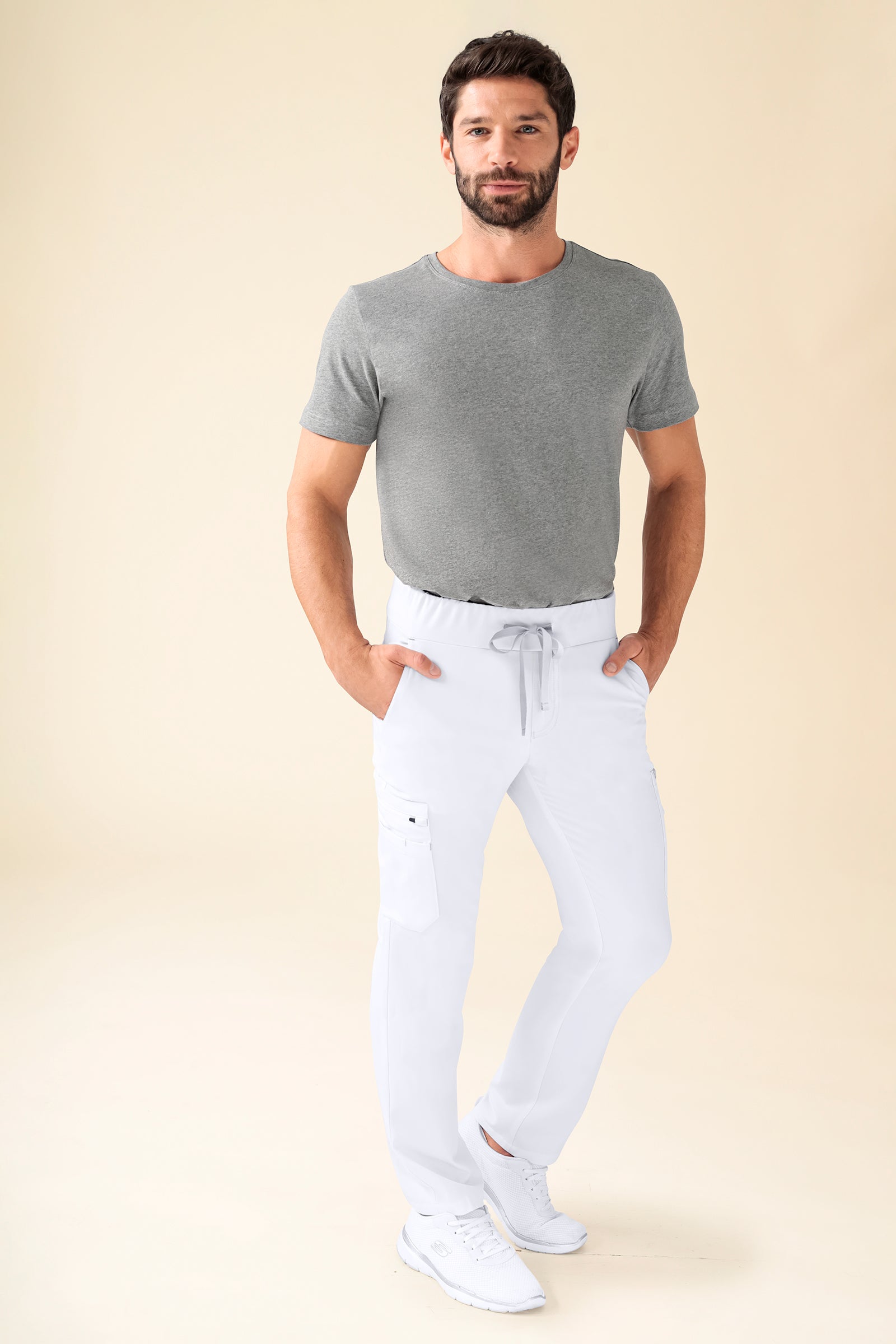 KAERE Hose Herren - gerader Saum Kurzgr. mit Beintaschen weiß, Vorderansicht 