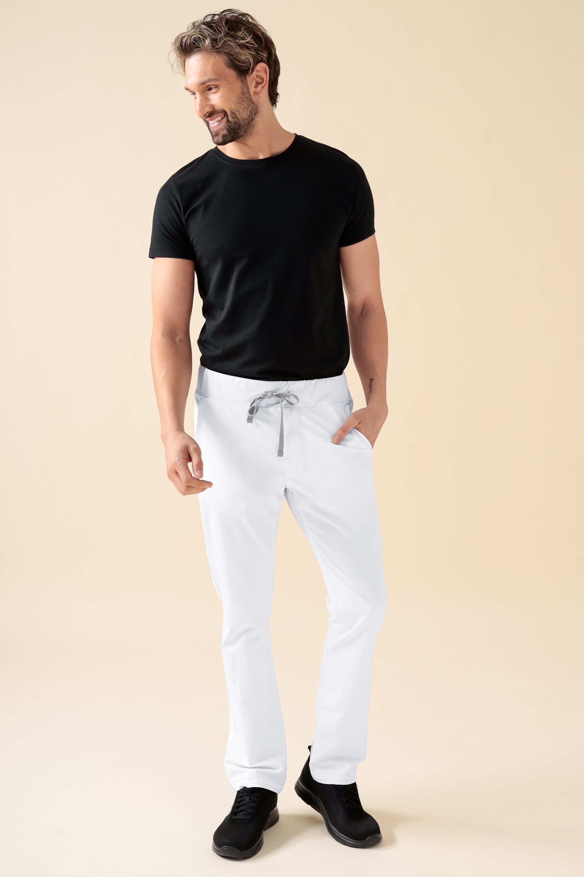 KAERE Hose Herren - gerader Saum ohne Beintaschen weiß, Vorderansicht 