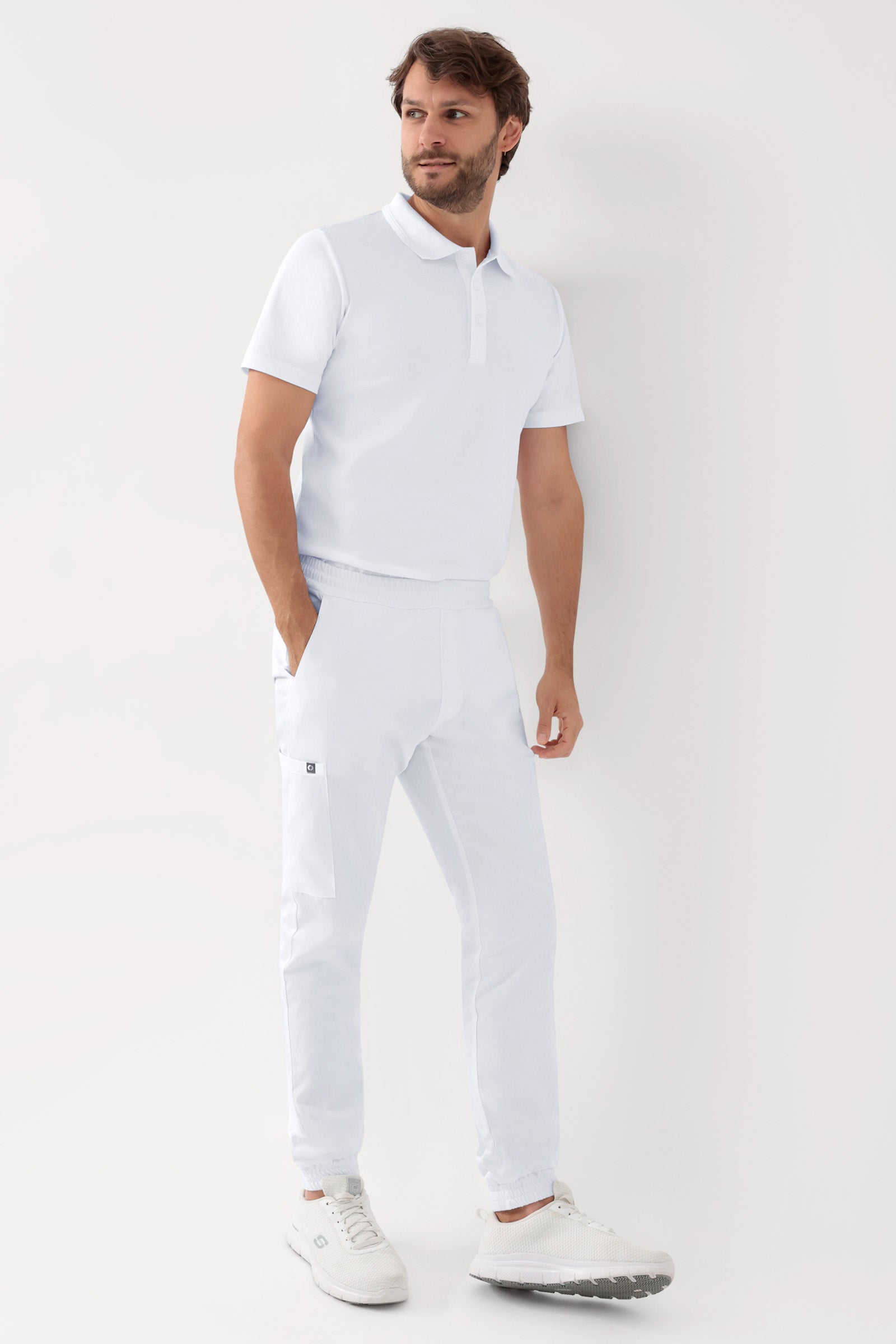 GREEN Stretch Hose Herren - Jogpants Style weiß, Vorderansicht 