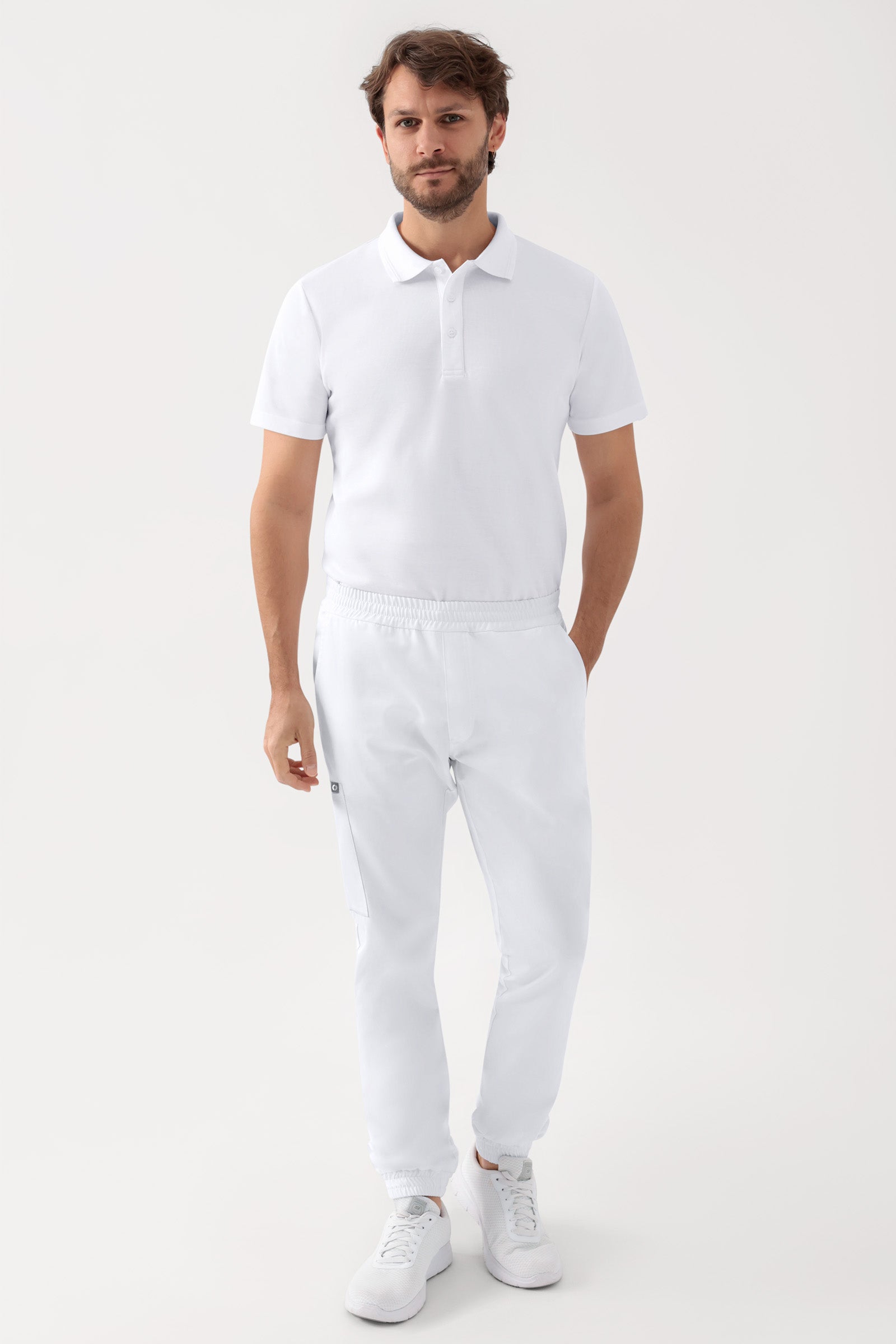 GREEN Stretch Hose Herren - Jogpants Style weiß, Vorderansicht 