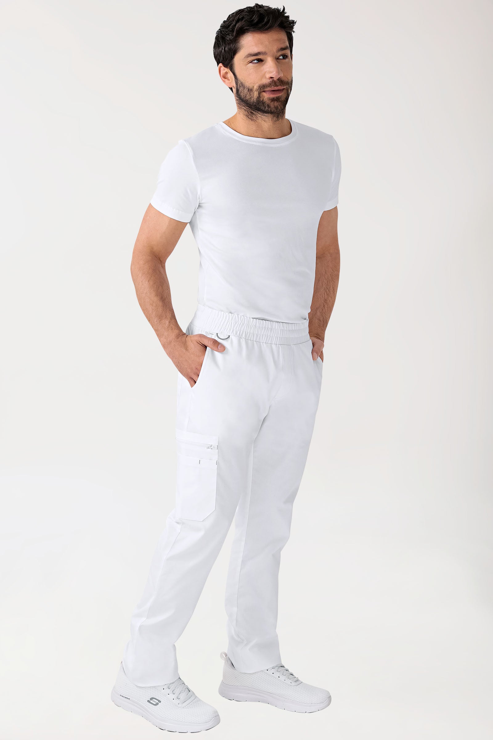 CLINIC STRETCH Hose Herren - gerader Saum Kurzgr. weiß/grau, Vorderansicht 