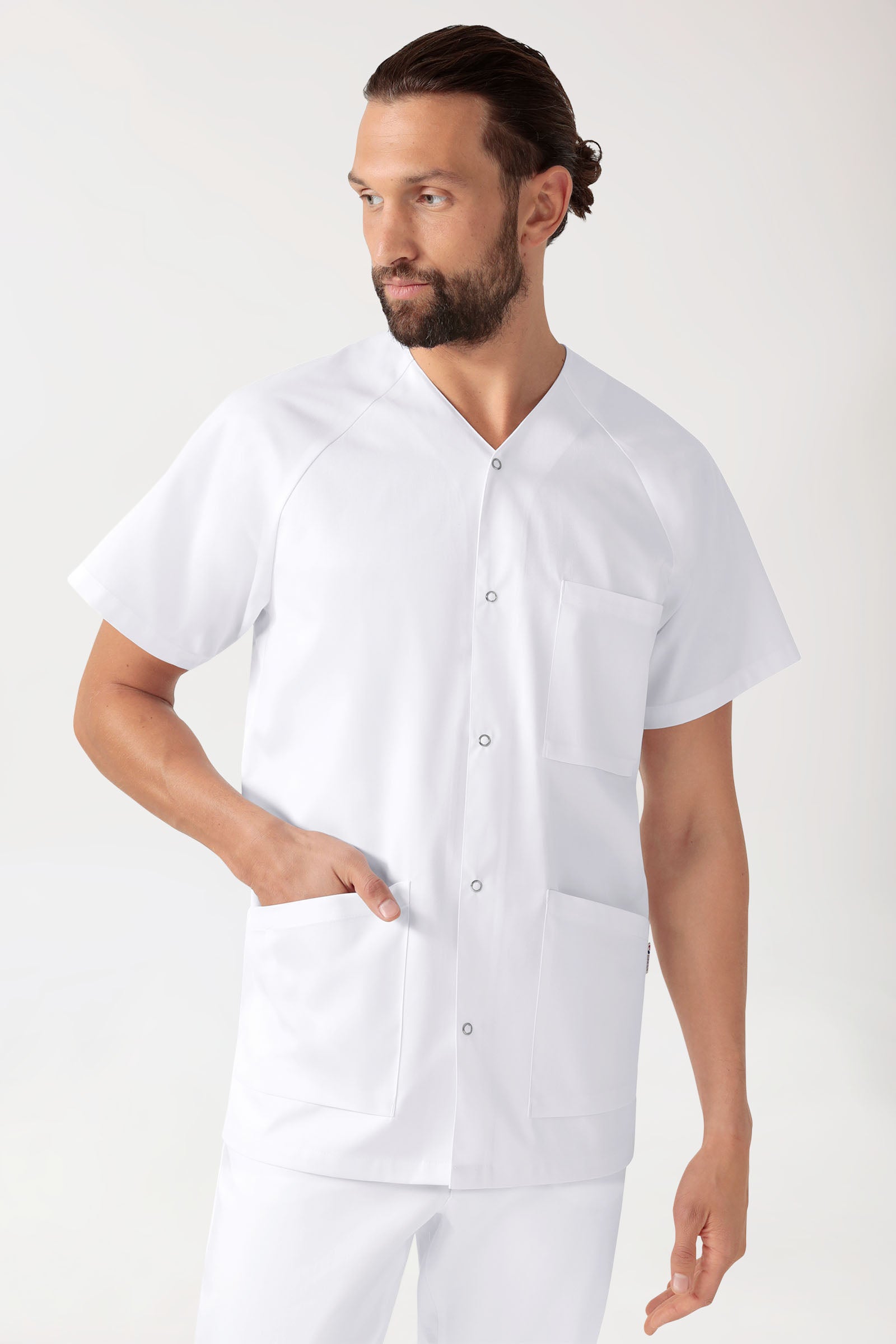 CORE Kasack Herren - durchgeknöpft weiß